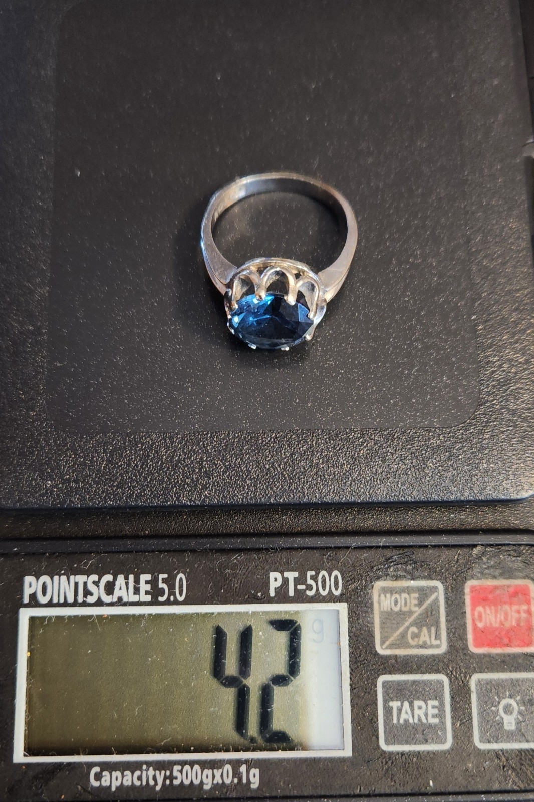 Vtg 10K White Multi Prong set 10 mm London Blue Topaz Ring Size ~6