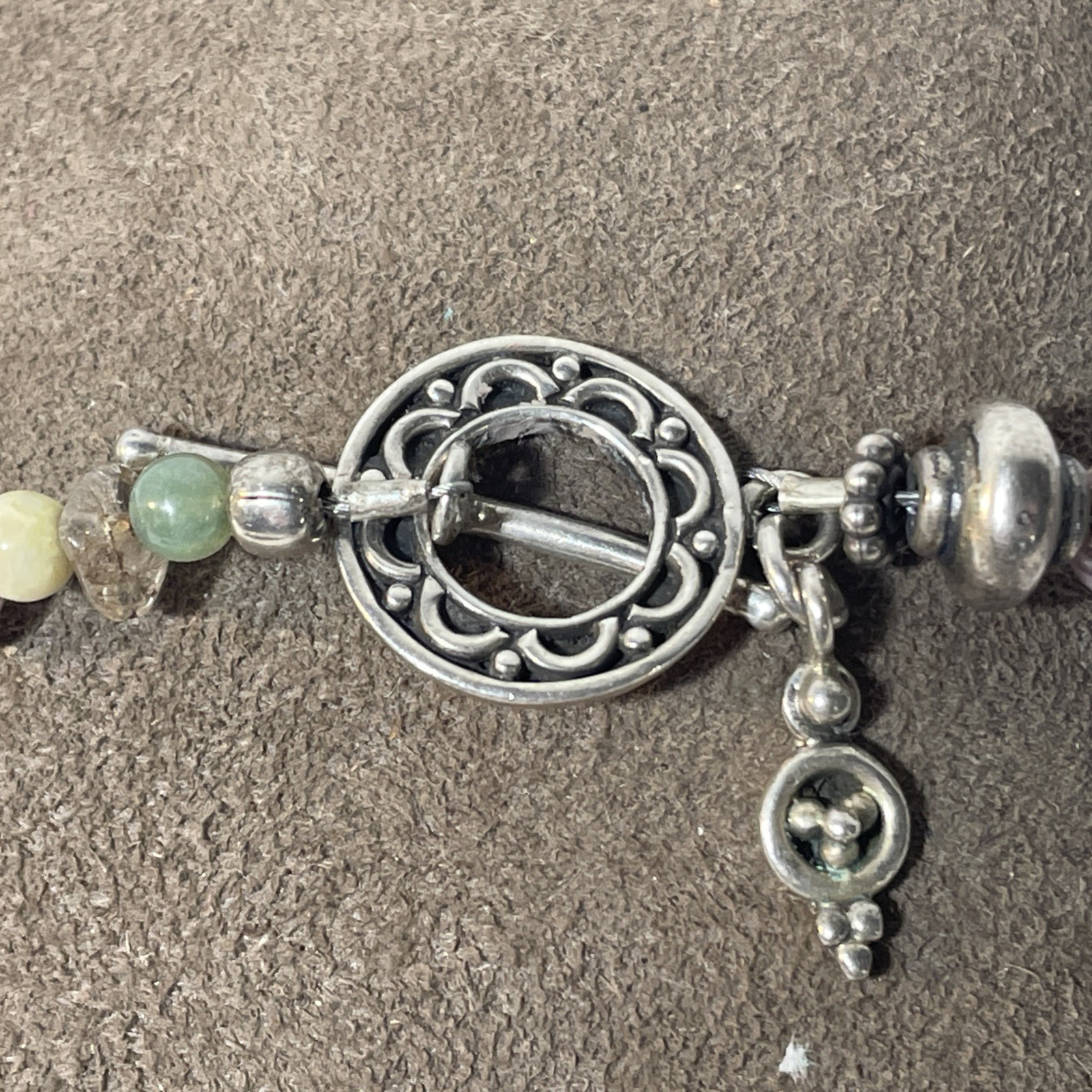 Vintage Sterling Silver Pastel Colors Beaded Bracelet Southwest Toggle Clasp 8″