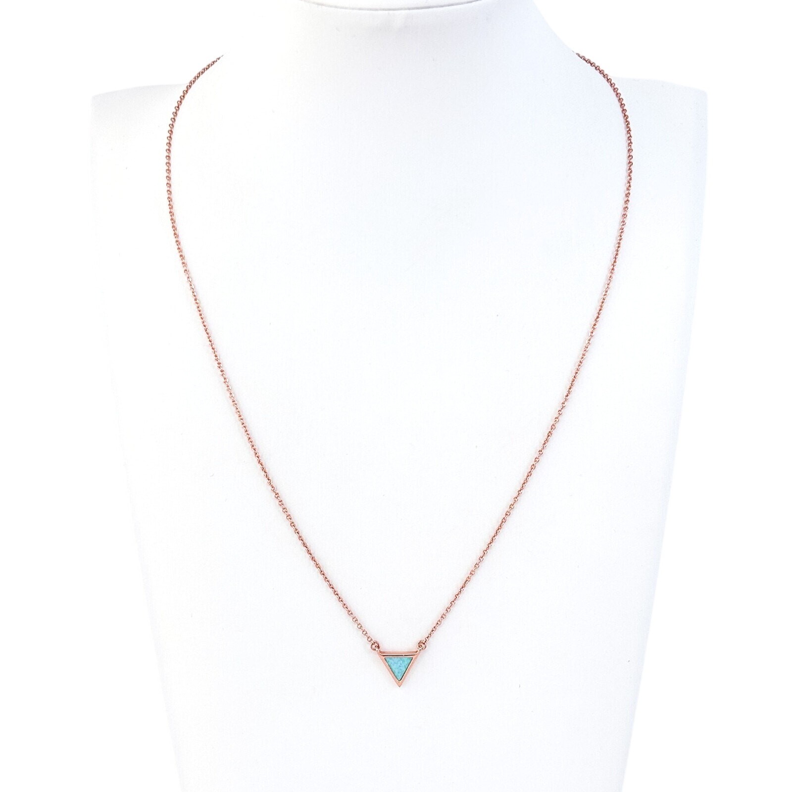 Rose Gold Tone Opal Triangle Pendant Necklace | Vintage Sterling Silver 925