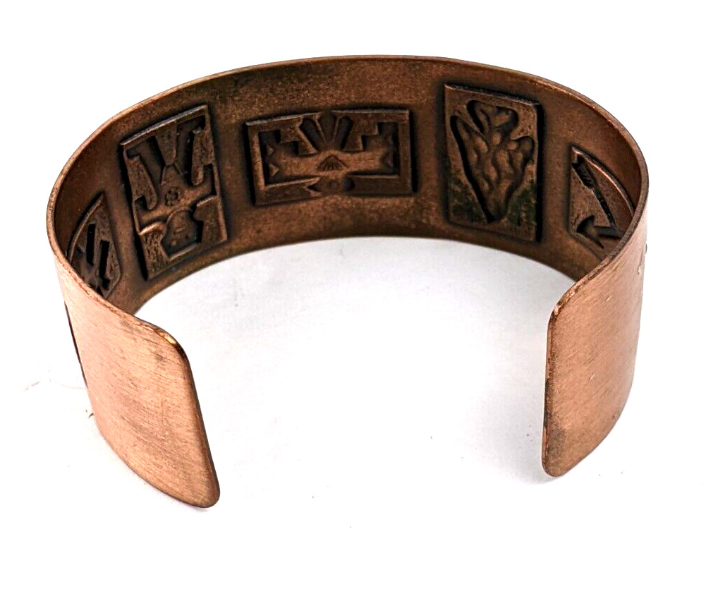 1950s Wide Copper Cuff Bracelet by Bell Trading Post Native American Motif