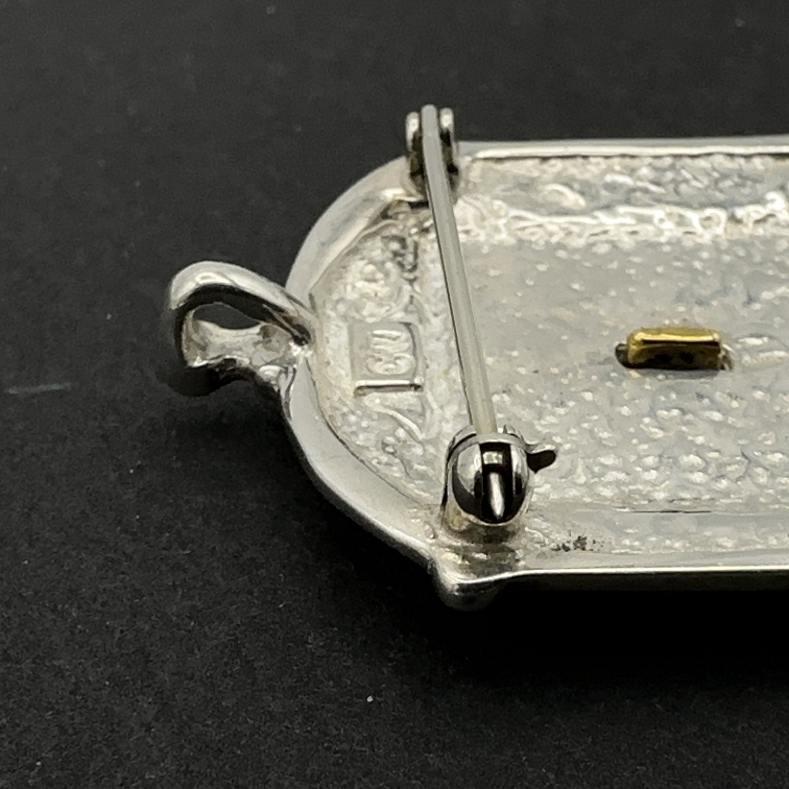 CW heart box pendant brooch – sterling silver & brass Colonial Williamsburg pin