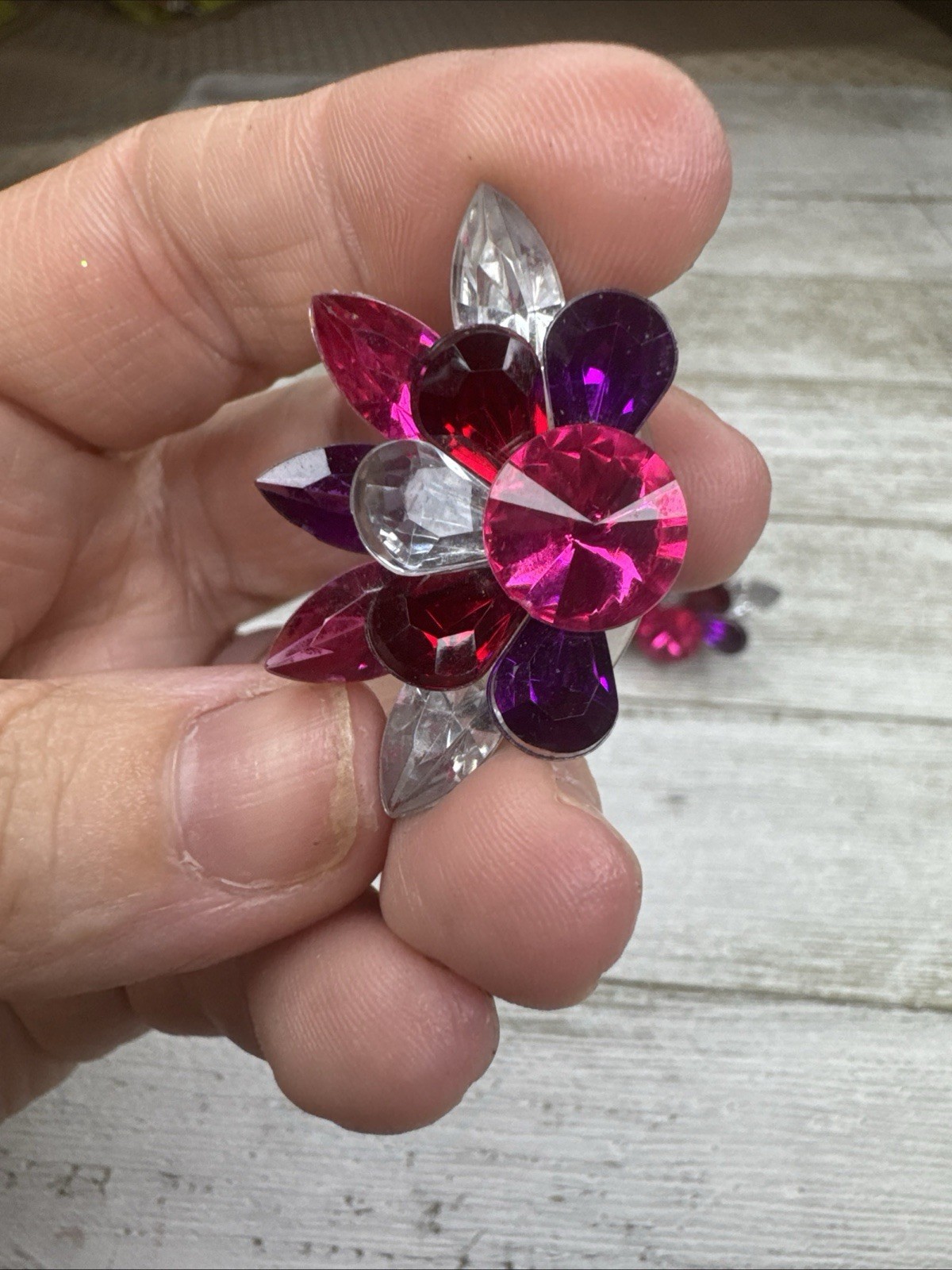 VTG 80’s Vibrant Purple, Pink, & Red Faux Rhinestone Clip-on earrings