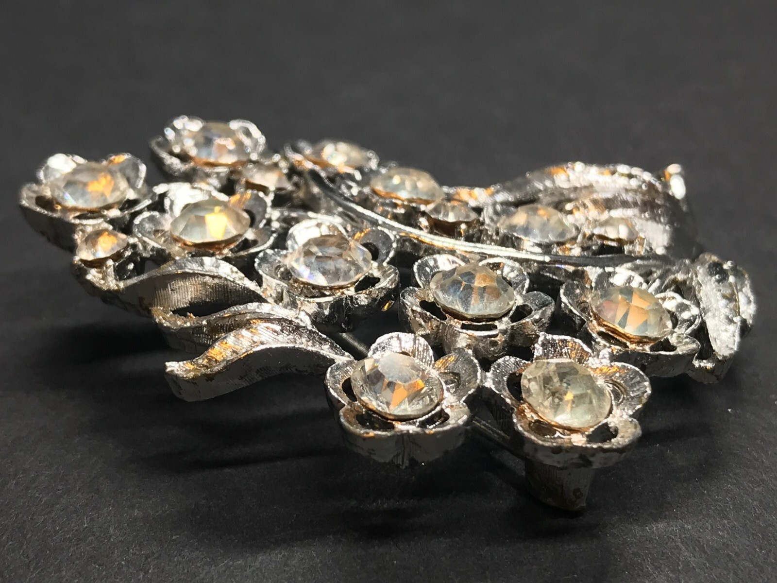 Mamselle Signed Silver Rhinestone Floral Bouquet Brooch Pin Spray Vintage Nice 