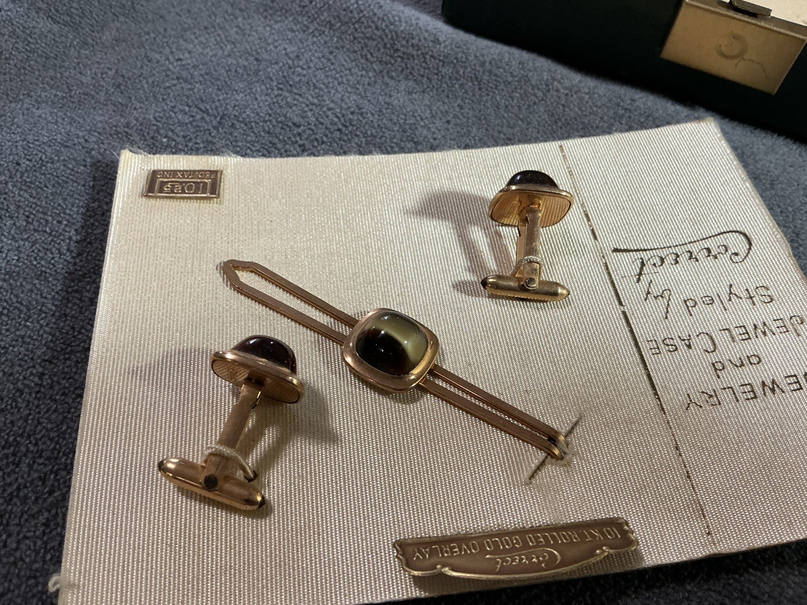 Vintage CORRECT 10k Rolled Gold Overlay Cufflinks & Matching Tie Bar Set