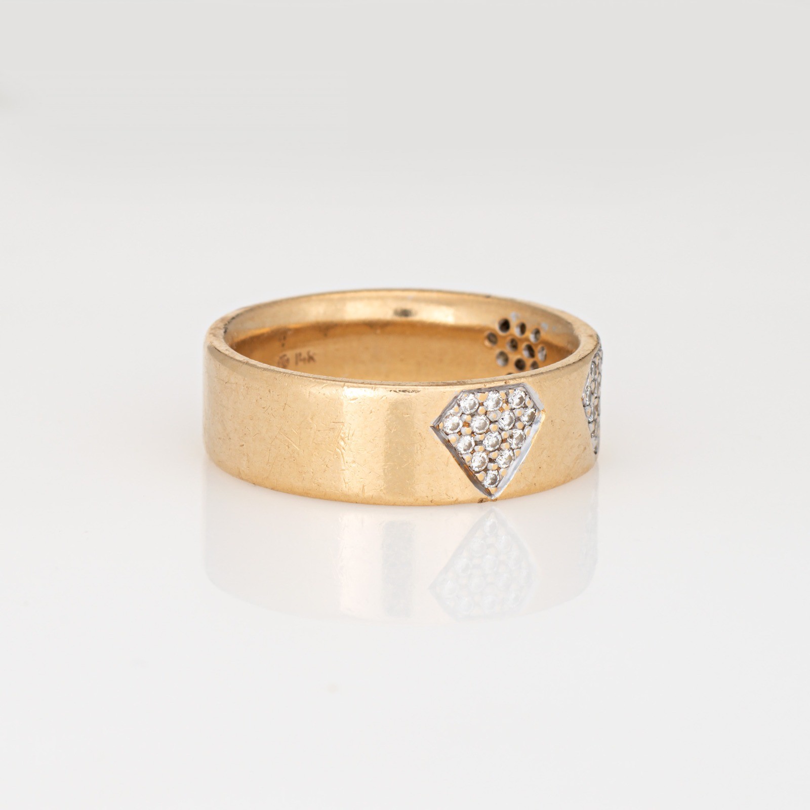 Diamond Cutout Band Sz 8.75 Ring Vintage 14k Yellow Gold Estate Fine Jewelry