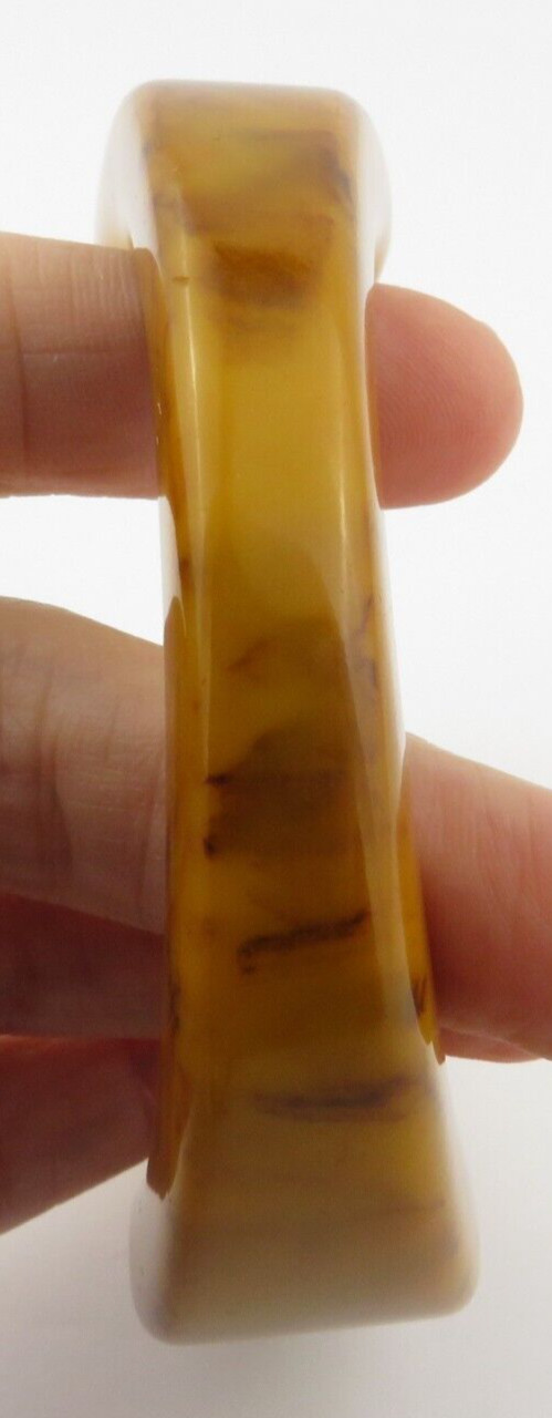 Vtg.Bakelite Chunky Wavy Bangle Bracelet Butterscotch/Choco Swirl retro Jewelry