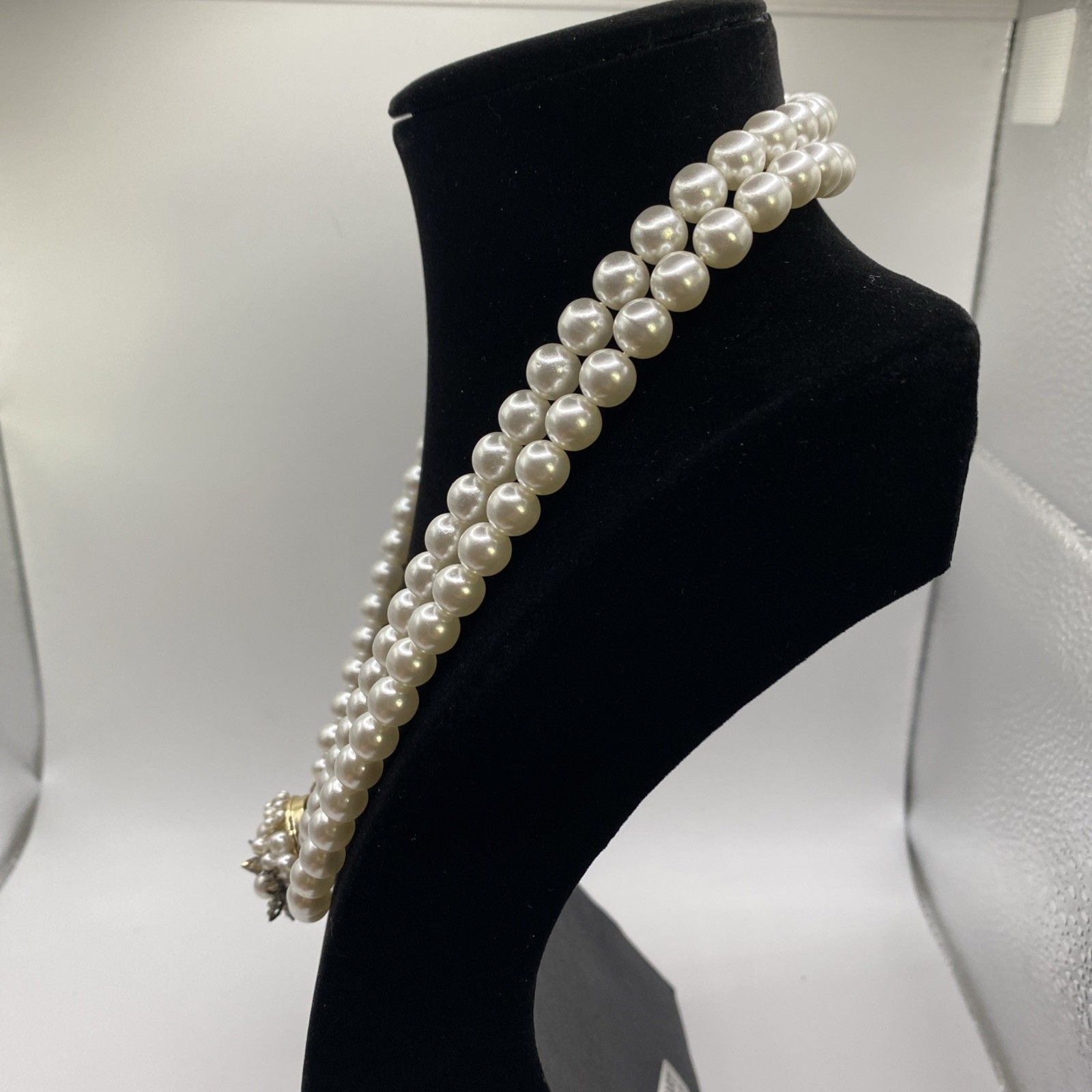 Vintage Faux Pearl Imitation Double Strand 18” Necklace Signed Japan