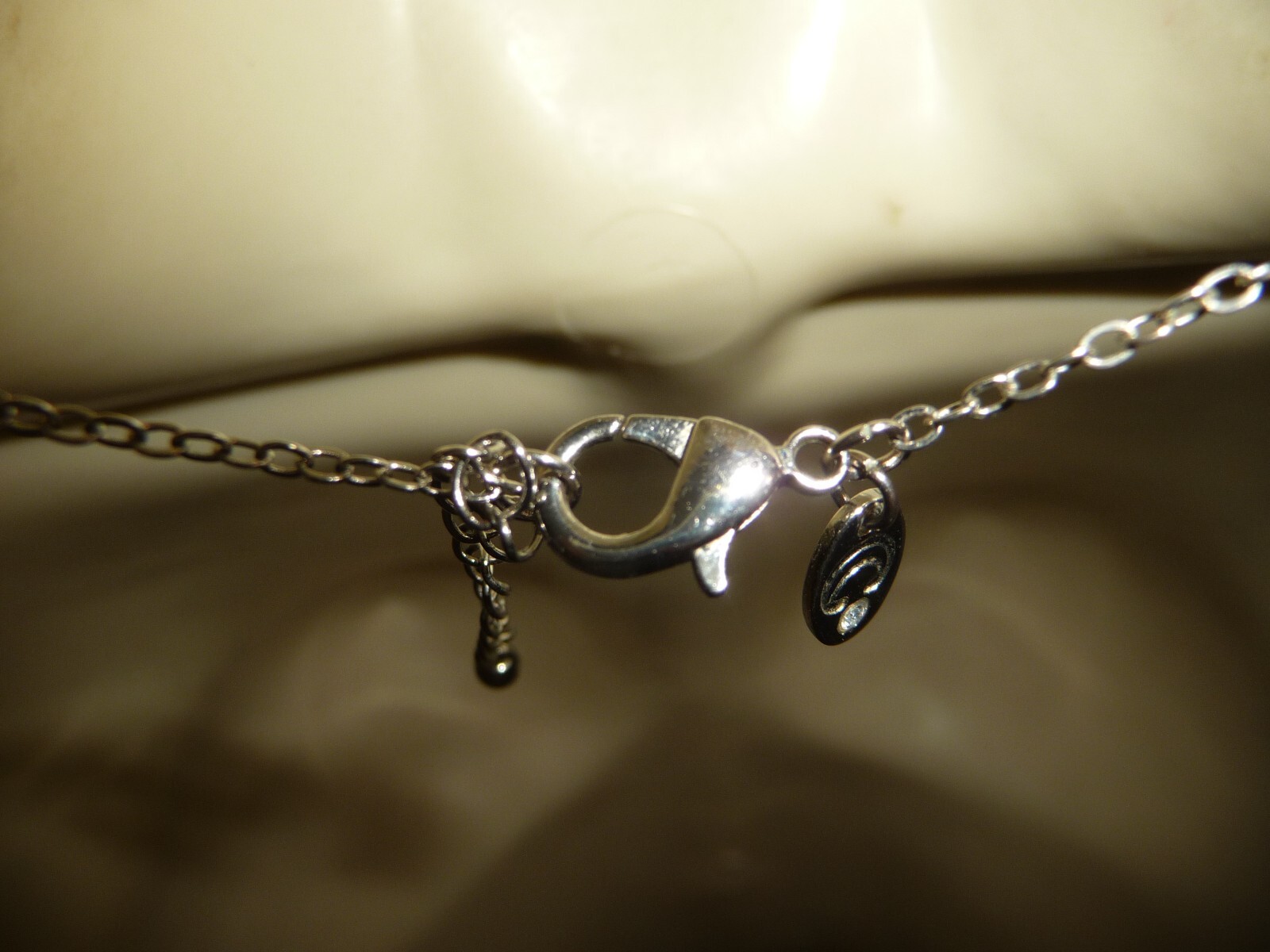 ” C ” PENDANT GRAY STONE RHINESTONE BORDER SILVER TONE CHAIN NECKLACE #17/12K