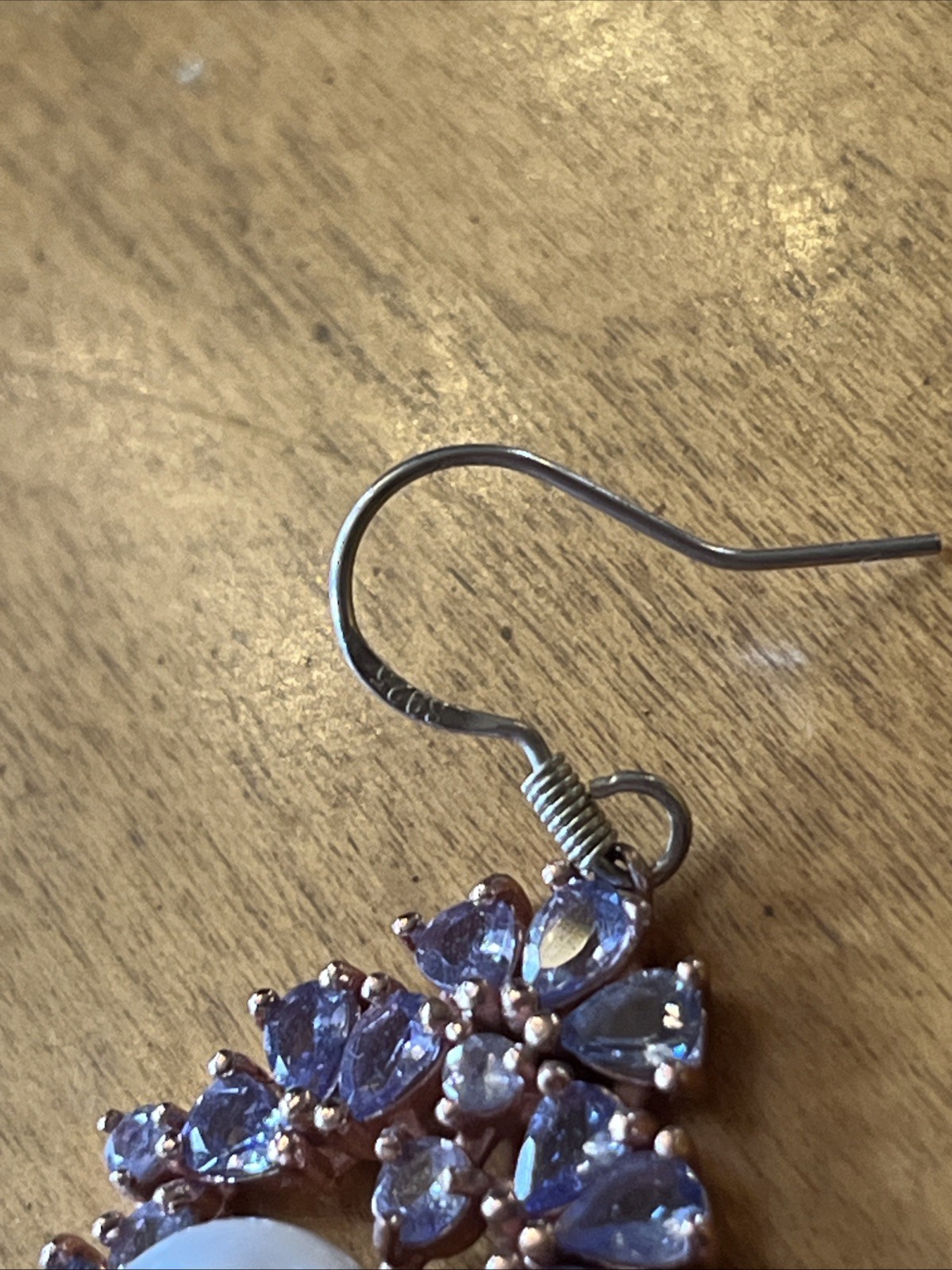 Vintage Tanzanite Real Pearl Dangle Drop Earrings 925 Wire Pierced 1.75” Classic