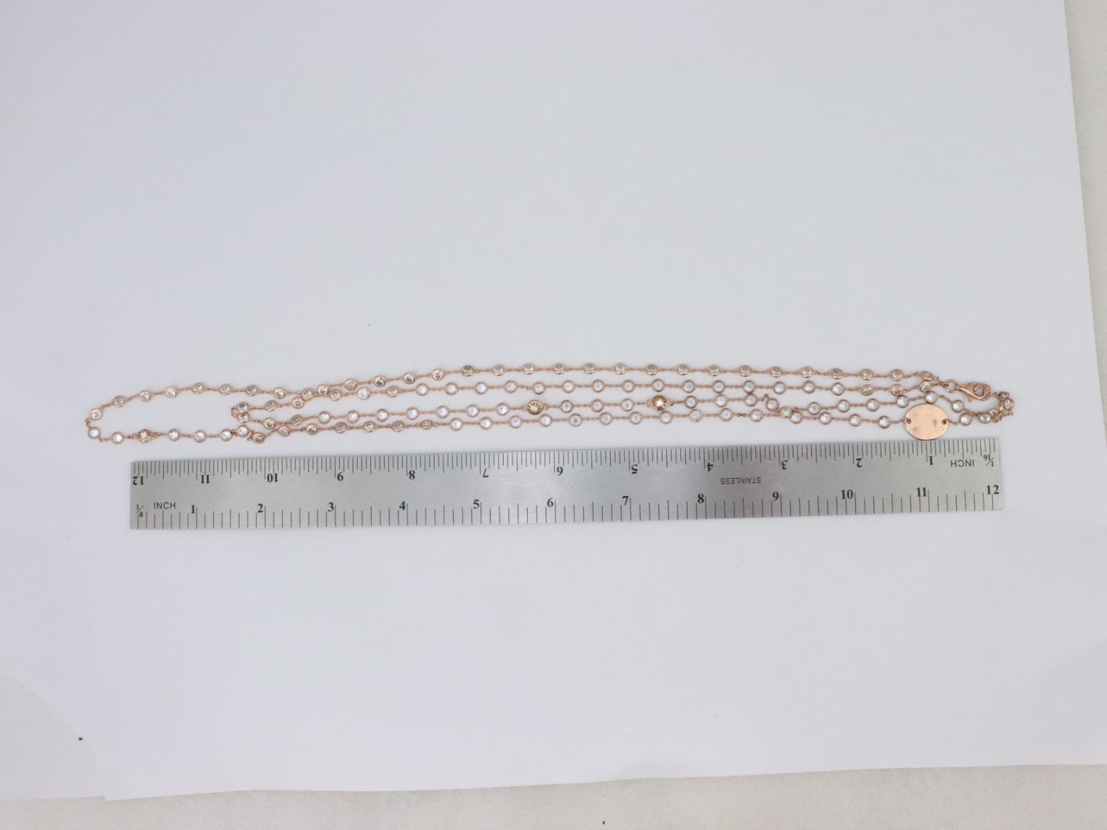 Henri Bendel 925 Sterling Silver Bezel Set Crystal or CZ Necklace Rose Gold Tone