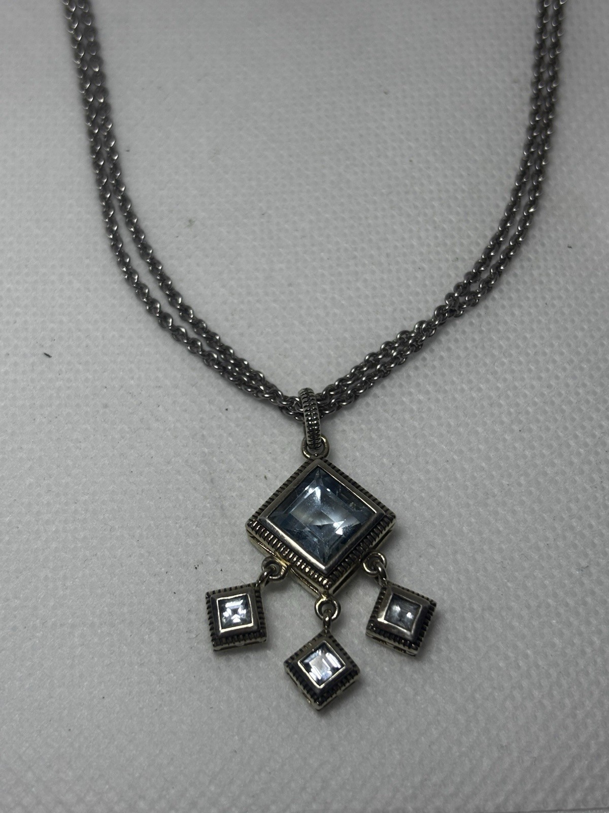 Vintage Style Sterling Silver Light Blue Stone Drop Necklace 925 Geometric China