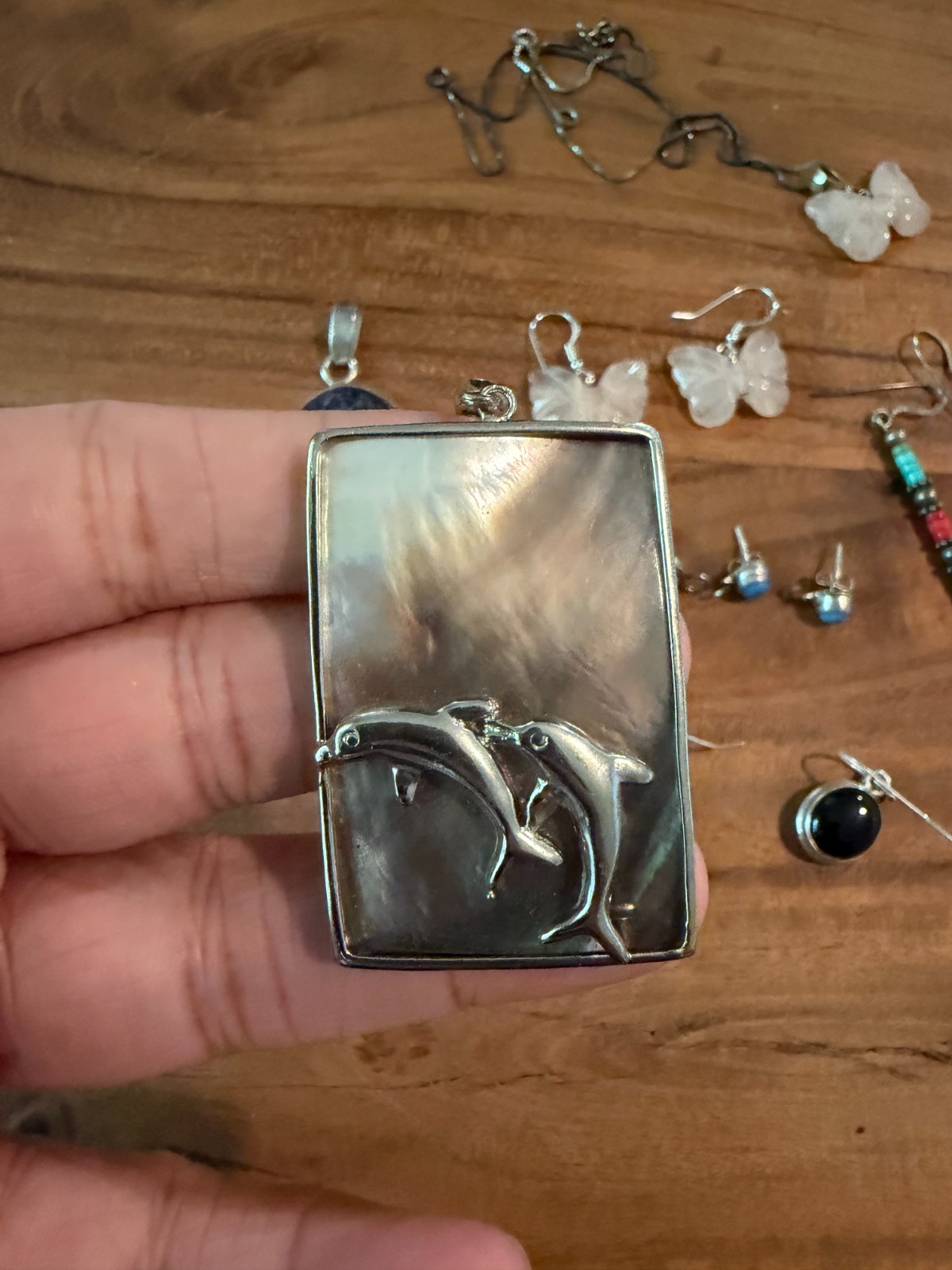 A Group of Estate Silver Jewelry, Earrings, Pendants, and Necklace