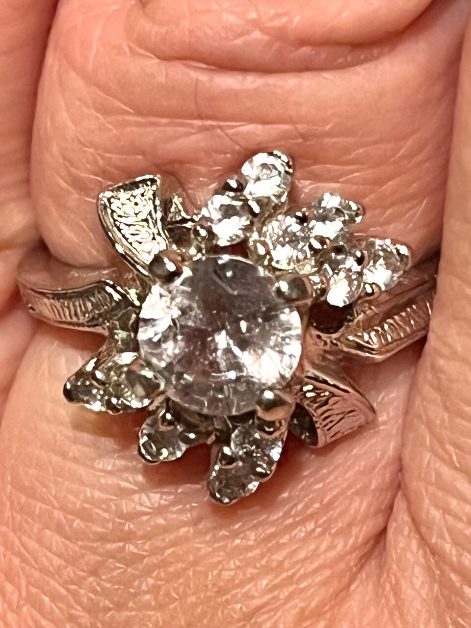Vintage 18K HGF Gold Filled CZ Cocktail Engagement Ring Heavy Setting Size 6