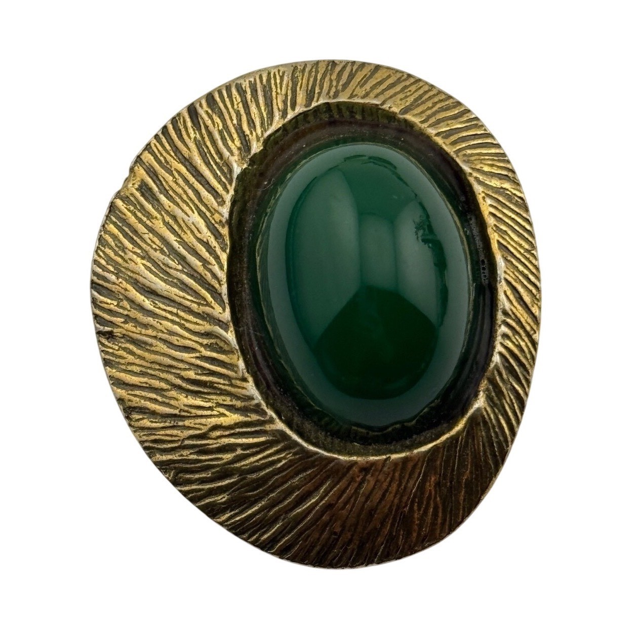 Vintage Zentall Gold Tone Green Cabochon Brooch Pin