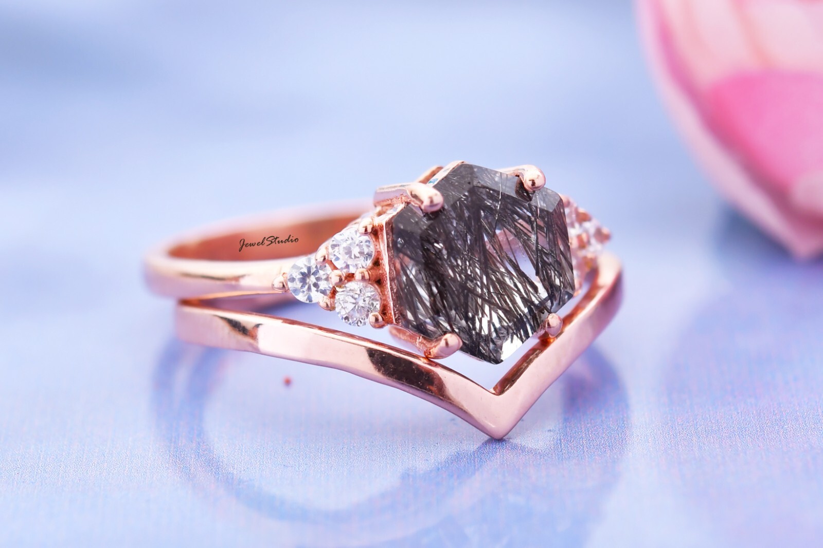 Hexagon Cut Rutile Ring Bridal Ring Snowdrift Ring Engagement Ring Gifts For her