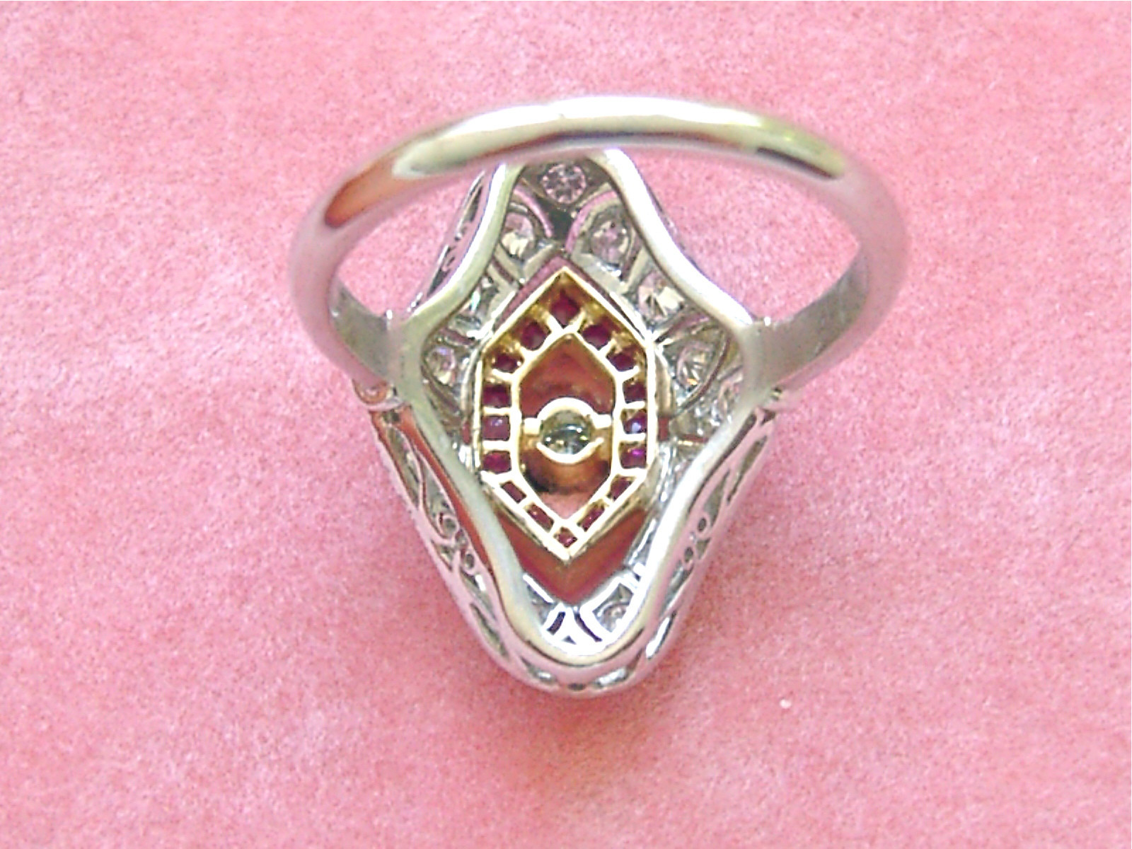 ANTIQUE ART DECO .65ctw DIAMOND RUBY PLATINUM COCKTAIL RIGHT-HAND RING 1930