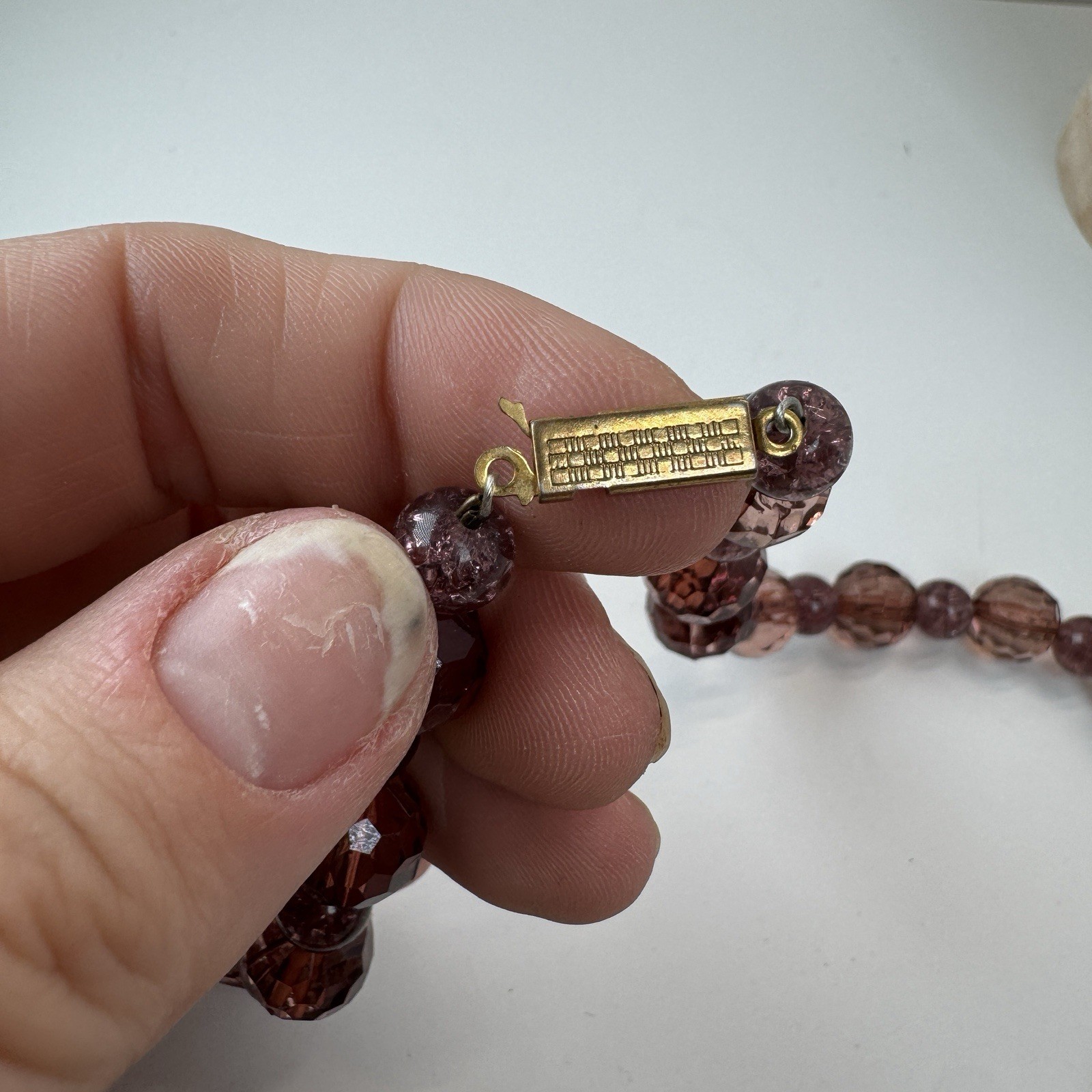 Lot Of 2 VTG Bead Necklaces – Purple Glass & Green Gold Tone Statement