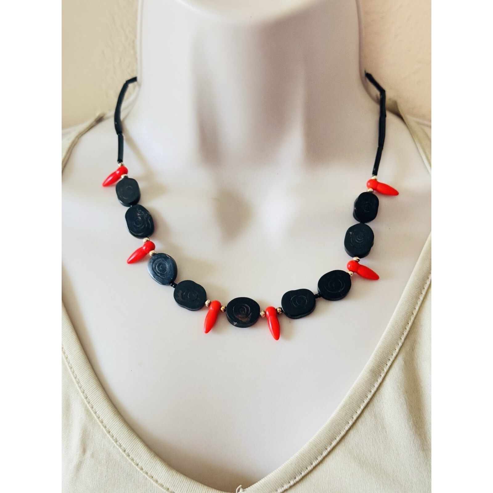Black Coral VTG Necklace Collar Choker Natural Genuine Hawaiian Real Beads 18″