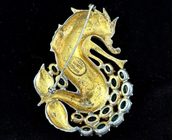 RARE VTG FRED BLOCK Gold Wash Sterling Green Stone SEA MONSTER Pin Brooch 31.8G