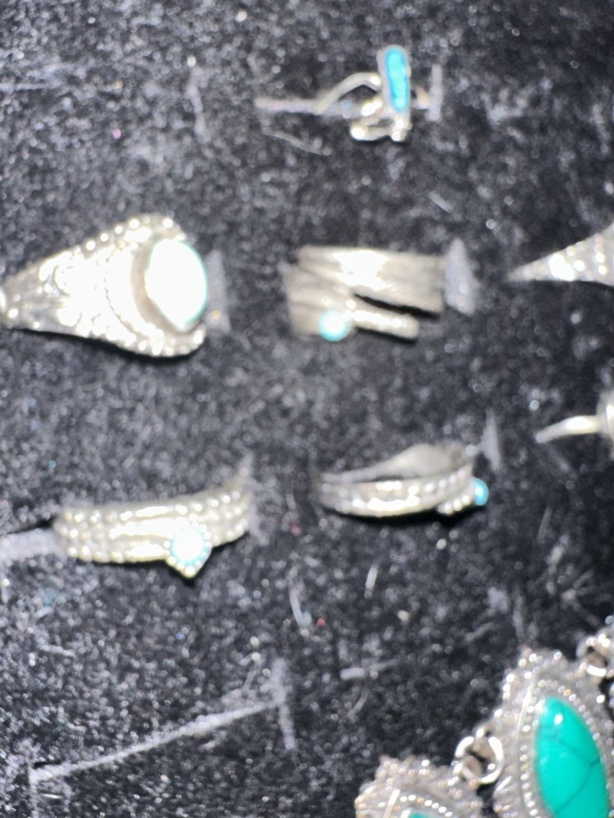 Vintage Southwestern Style Turquoise Jewelry Lot – 7 Rings & Statement Bracelet