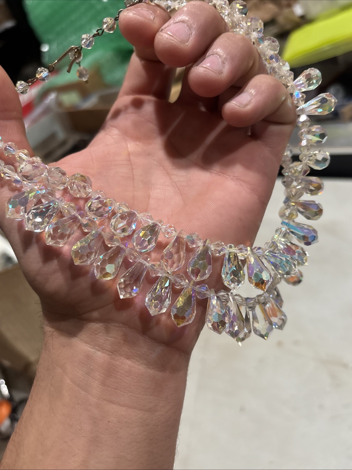 Vintage Aurora Borealis Crystal 2 Strand Necklace 15 – 17″ Brooch Earrings Set