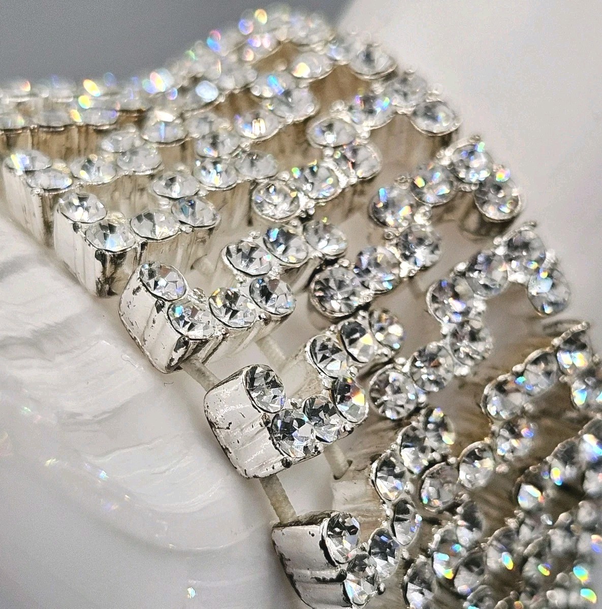 Rhinestone Wide Bracelet Stretch Band Clear Glass Stones Sparkling Party
