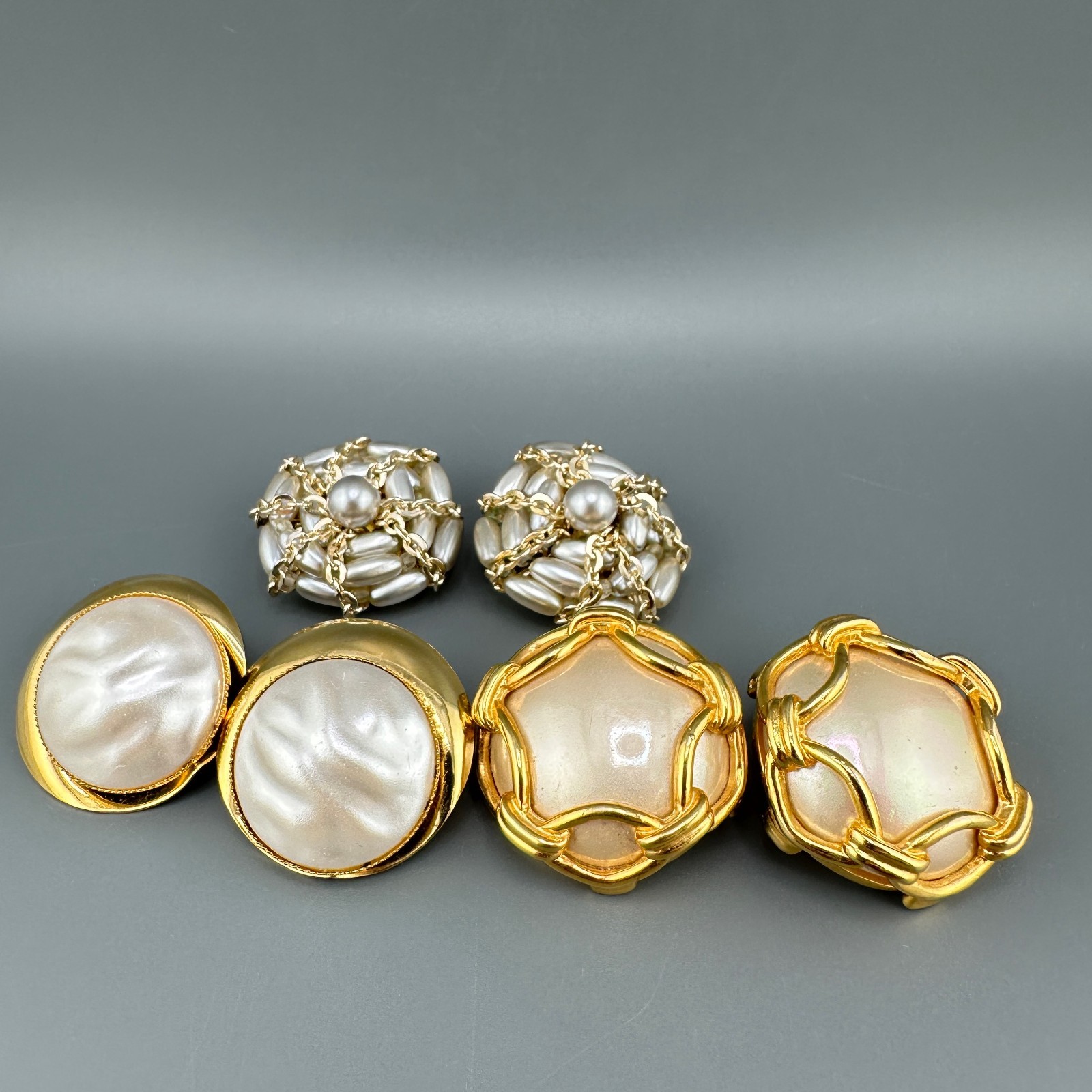 Vintage Faux Pearl Earrings Lot Round Chunky Statement Gold Tone Some Signed