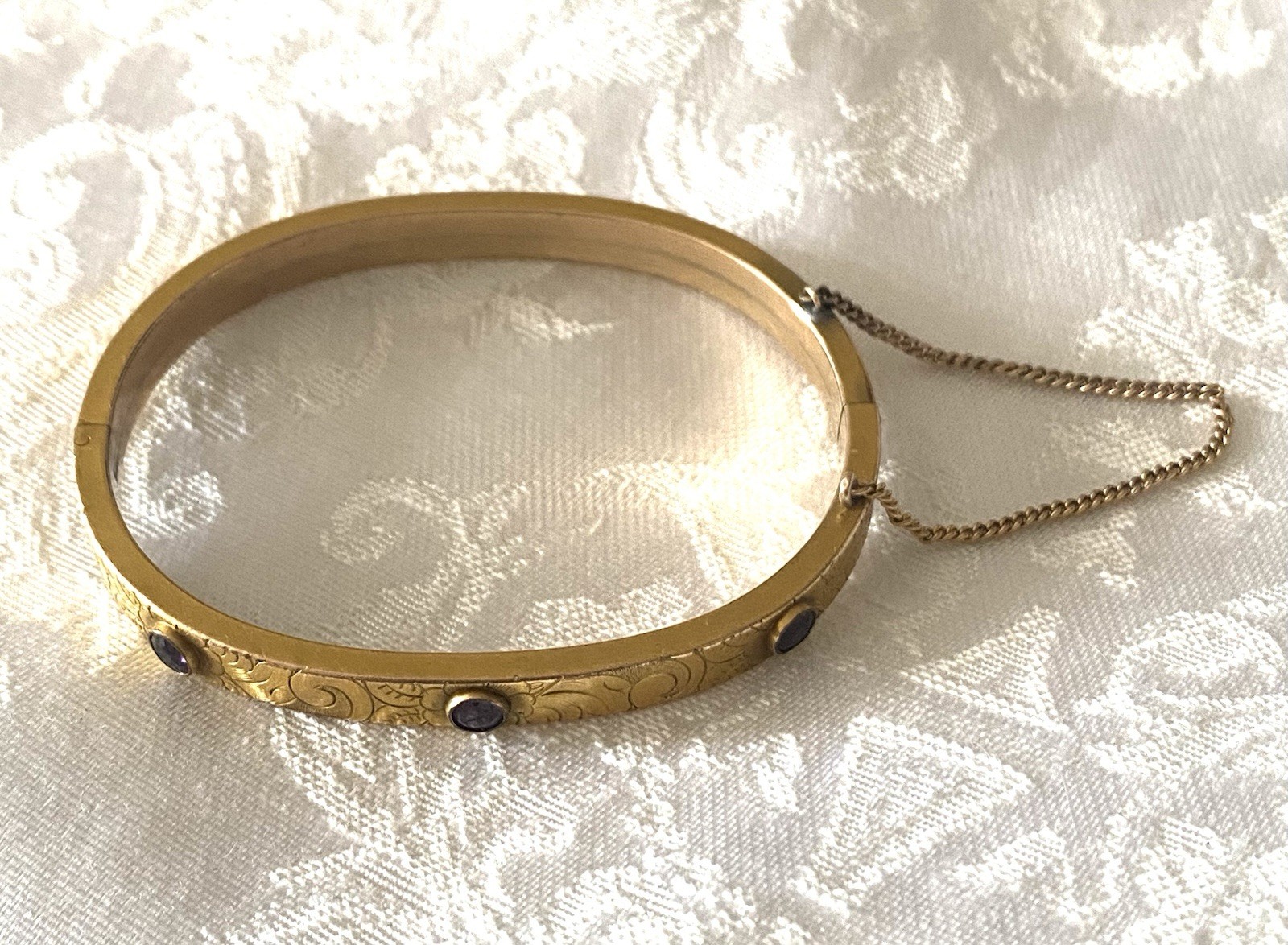 Antique Victorian 10k And Gold Plated Amethyst Color Stones Bracelet