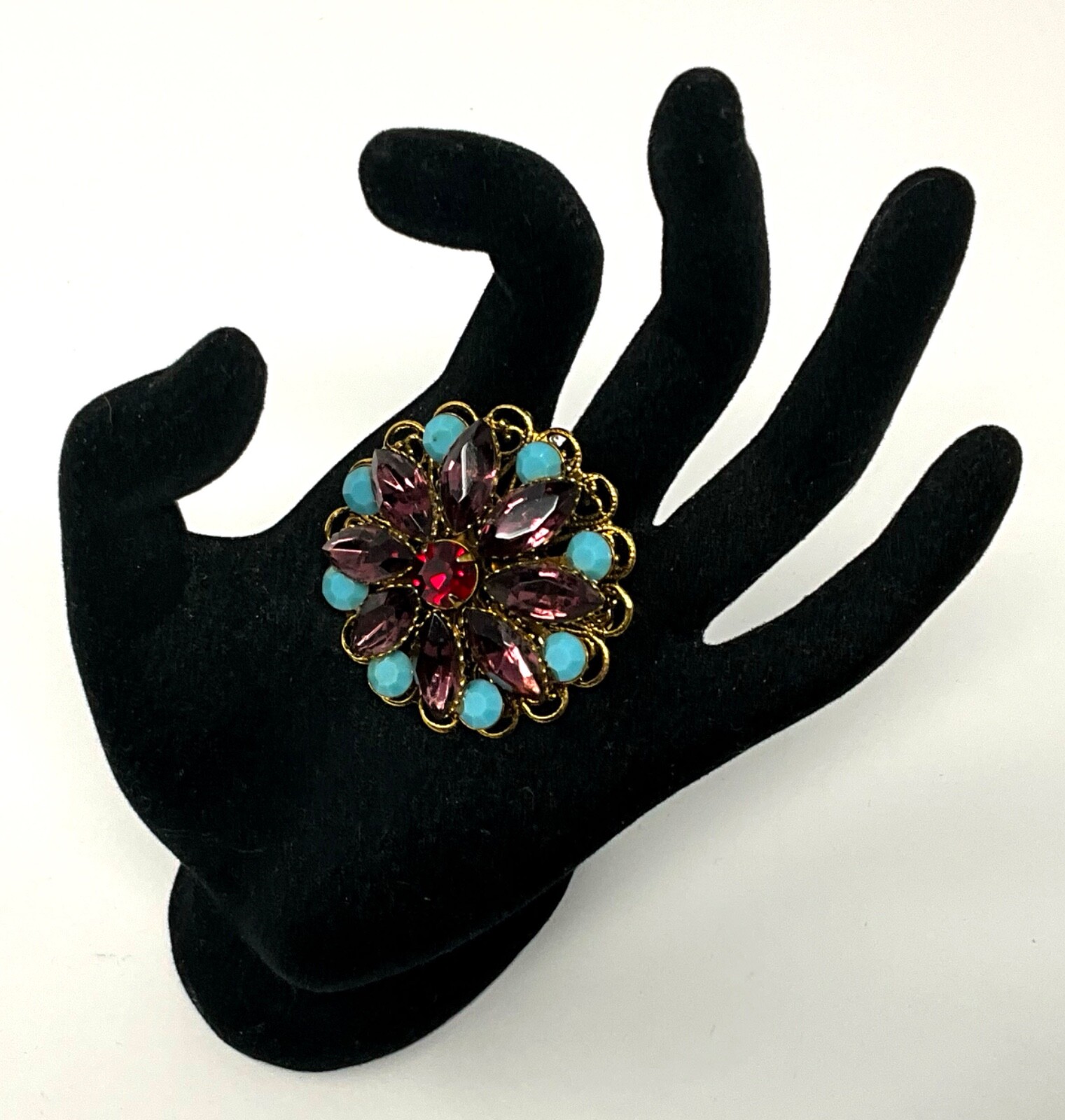 Vintage Purple and Blue Rhinestone Prong Set Brooch Pin