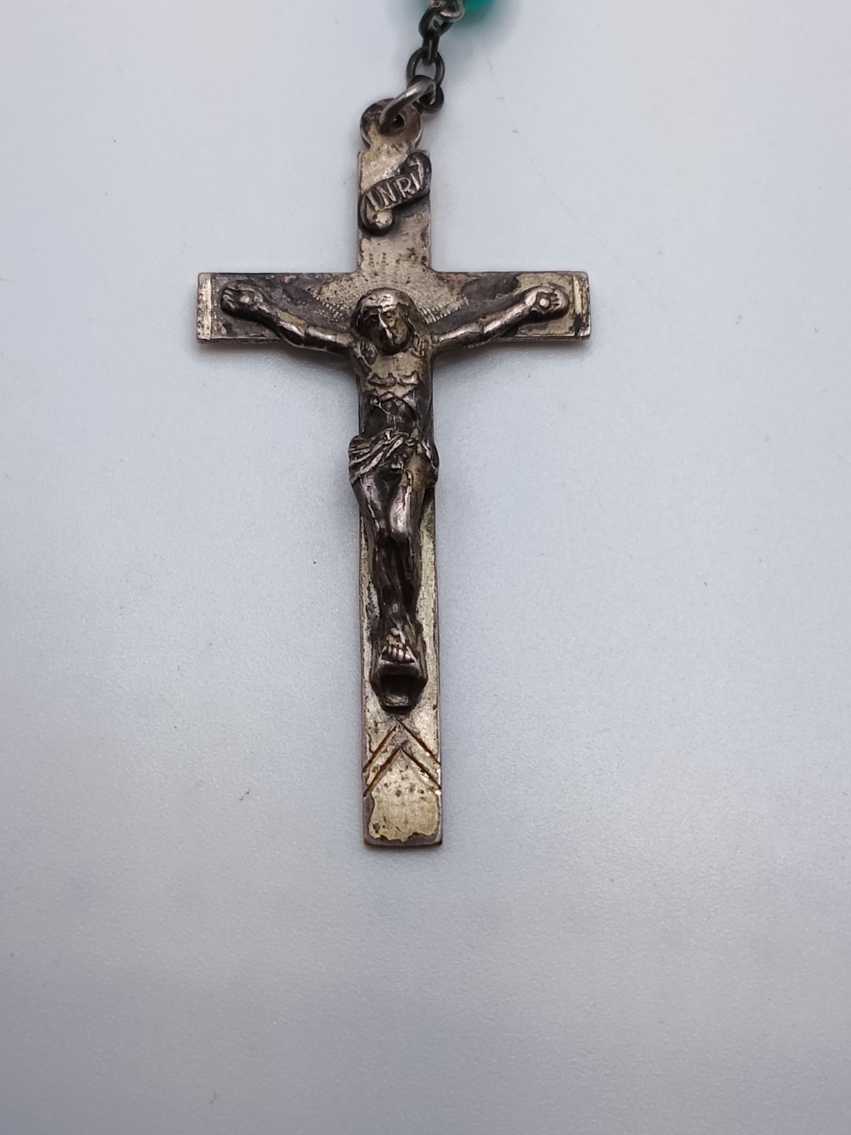 VINTAGE AFCO STERLING SILVER BLUE 58 Beads ROSARY CRUCIFIX Necklace