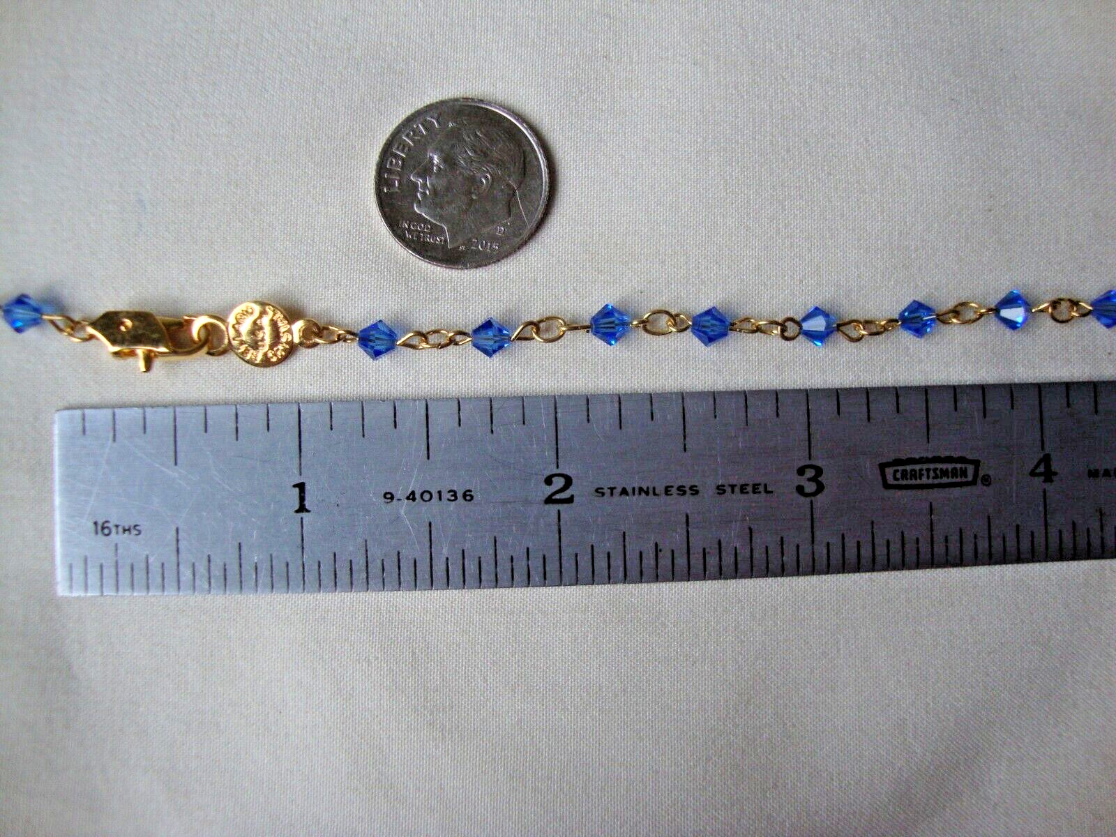 VINTAGE MINIATURE AUSTRIAN CRYSTAL SWISS BLUE CRYSTAL BEADS GOLD TONE NECKLACE