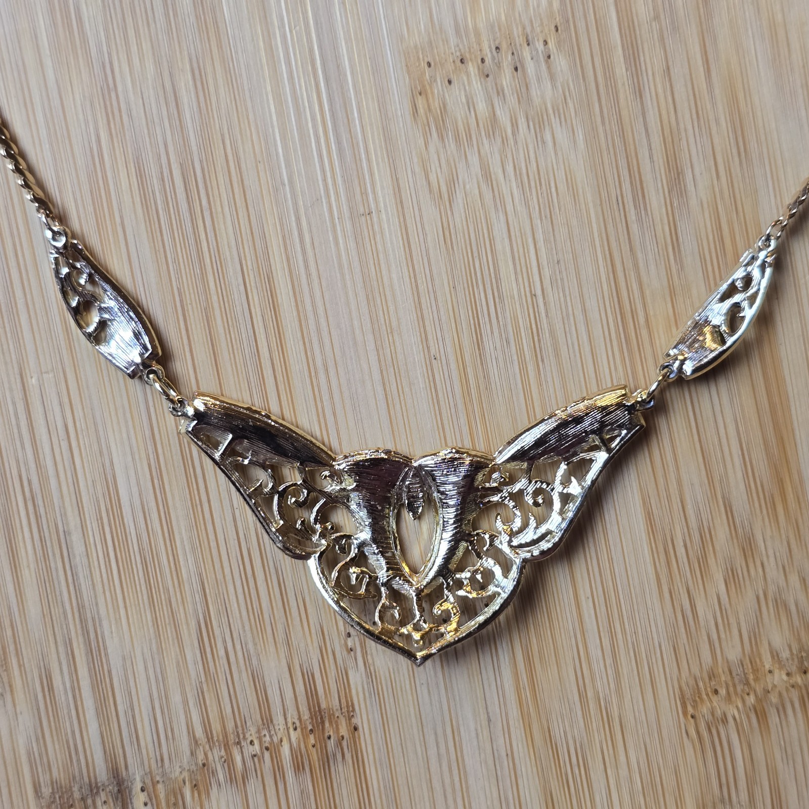 Vintage DeMilo Ivory Enamel Filigree Bib Necklace Statement Collar Art Nouveau