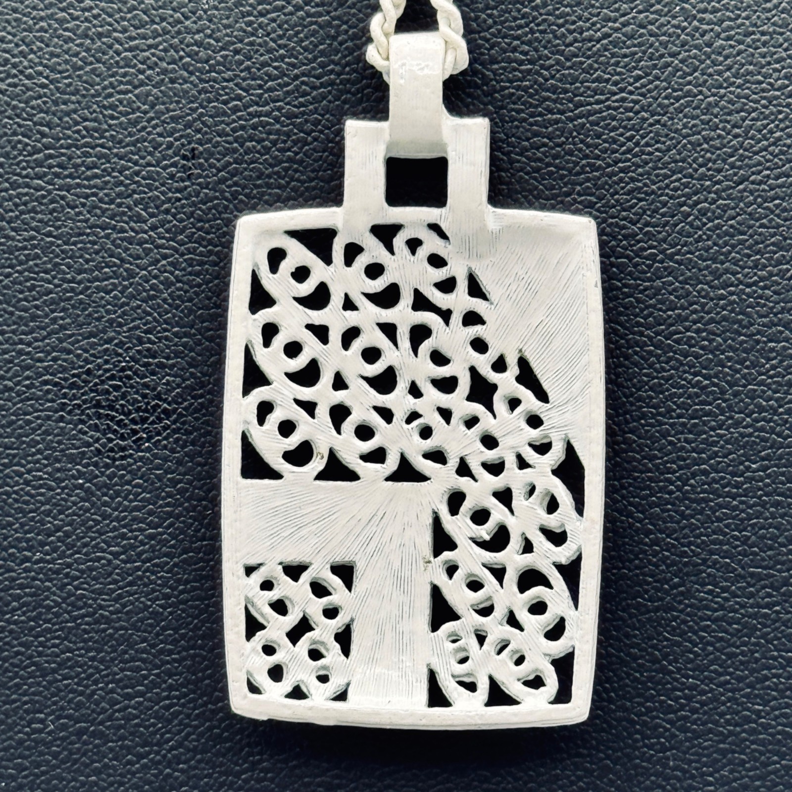 Vintage White Enamel Pendant and Chain Filigree Open Work 1970s Look 28″