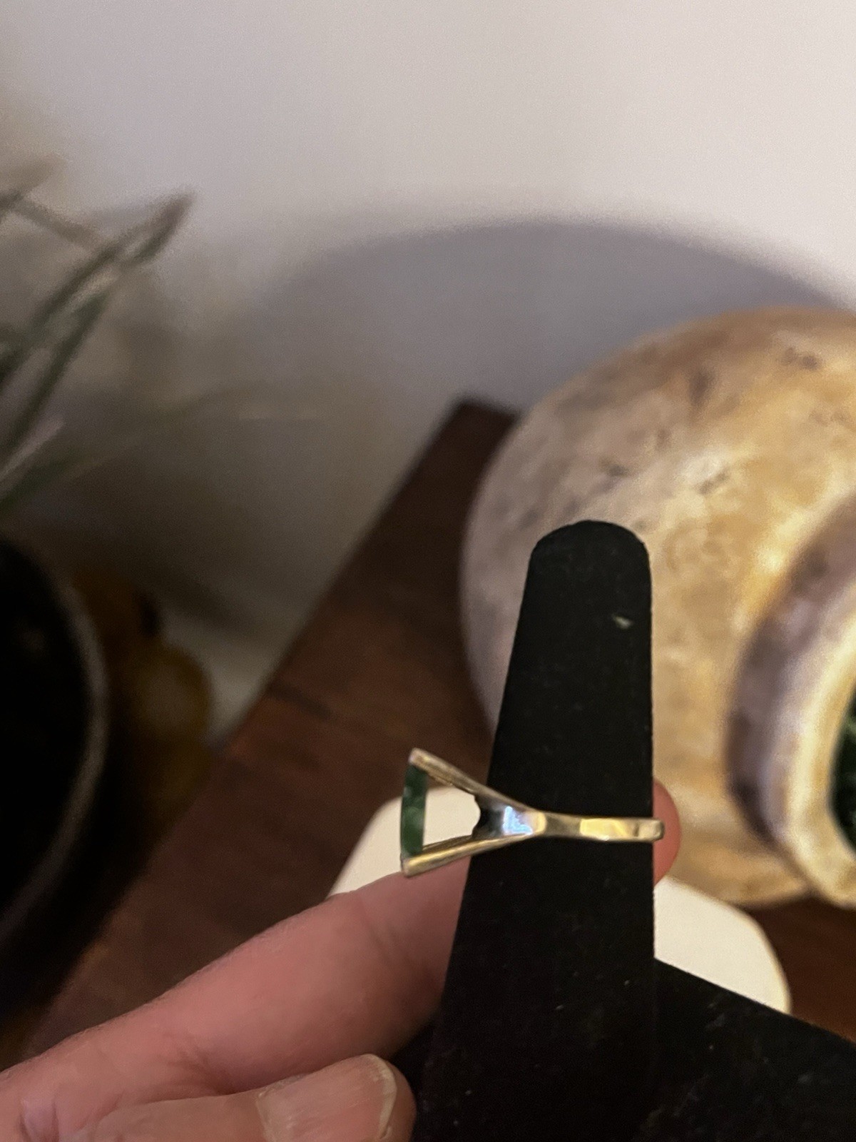 10 K GF Square Green Moss Agate Ring Size 7