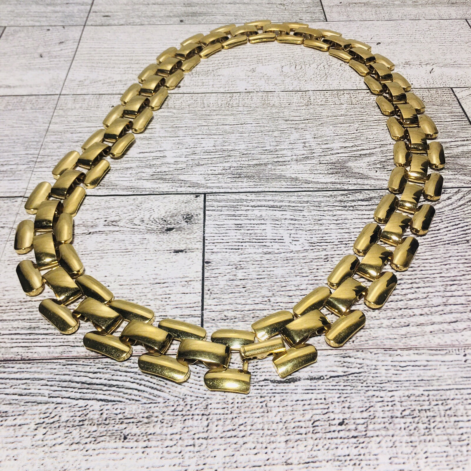 Vintage Trifari Signed Gold Tone Square Link Chain Necklace Articulated Estate