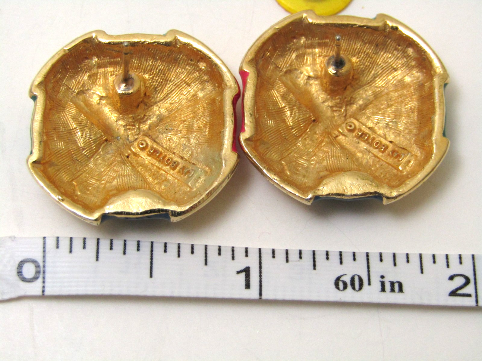 Vintage Gay Boyer Gold Tone Pierced Earrings with Colorful Enamel 15.7g