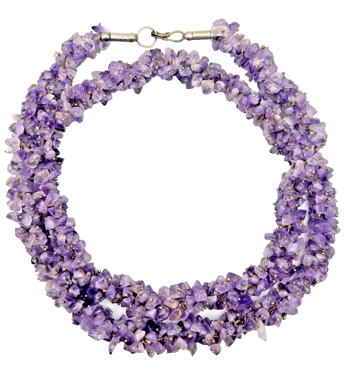 Vintage Genuine Amethyst Handmade Necklace Semi-Precious Chip Bead Purple 26”