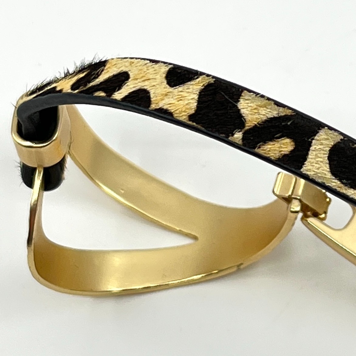 Necklace Vintage Retro Gold Hammered Metal Leopard Print Faux Fur Animal Choker