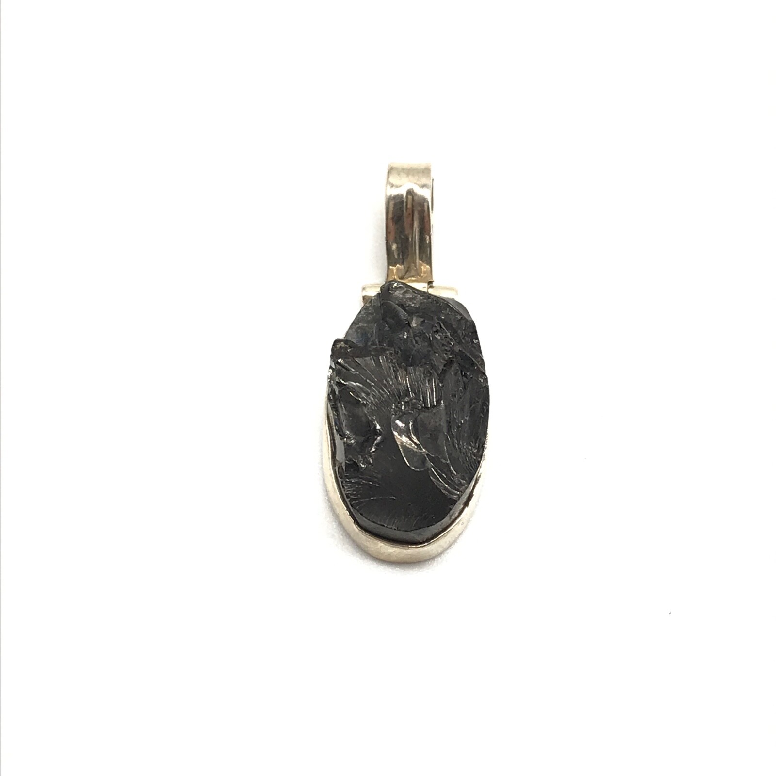 925 Sterling Silver Vintage Gray Obsidian Gemstone Pendant