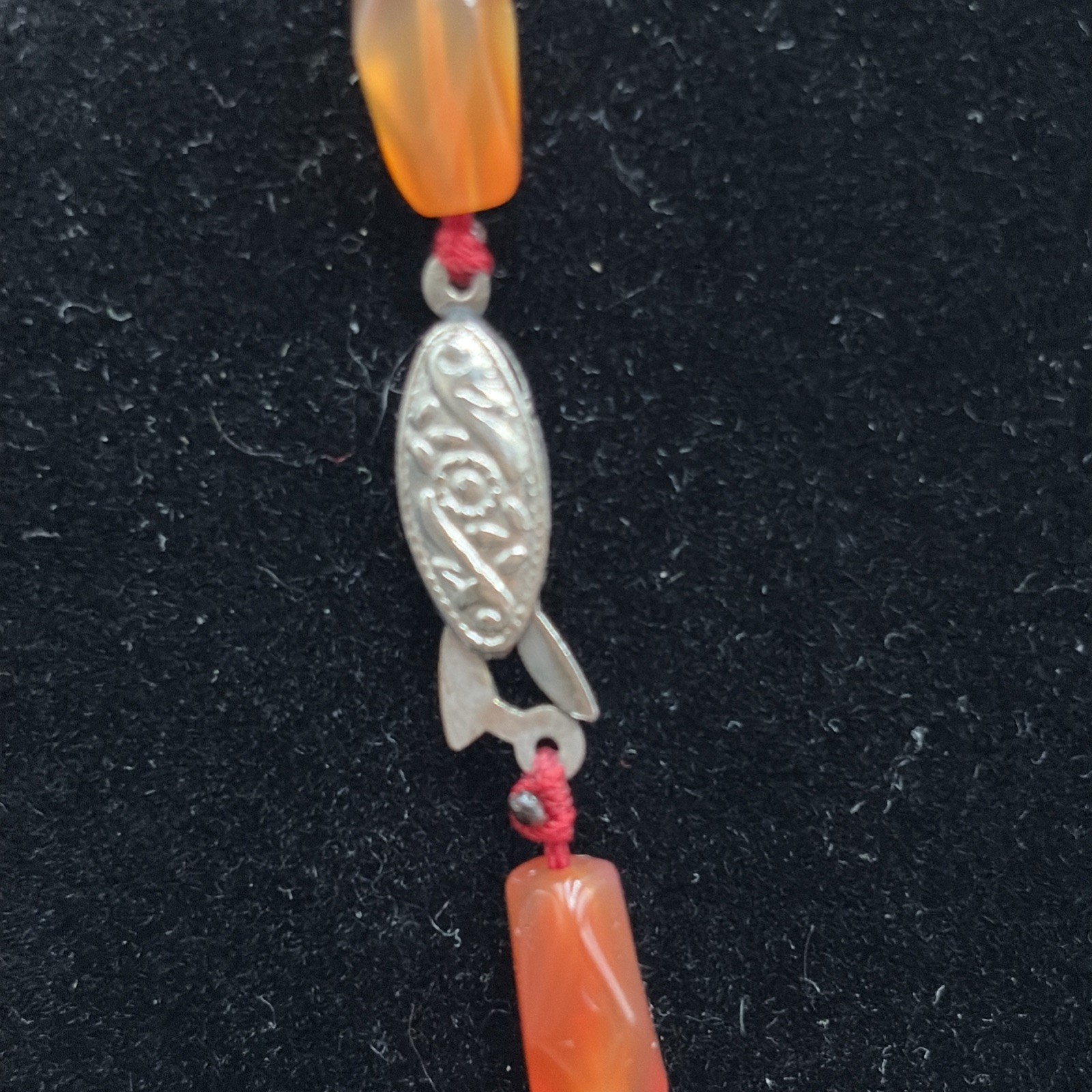Vintage 1950’s Orange Red Carnelian Faceted Bead 16 In Necklace Fish Hook Clasp