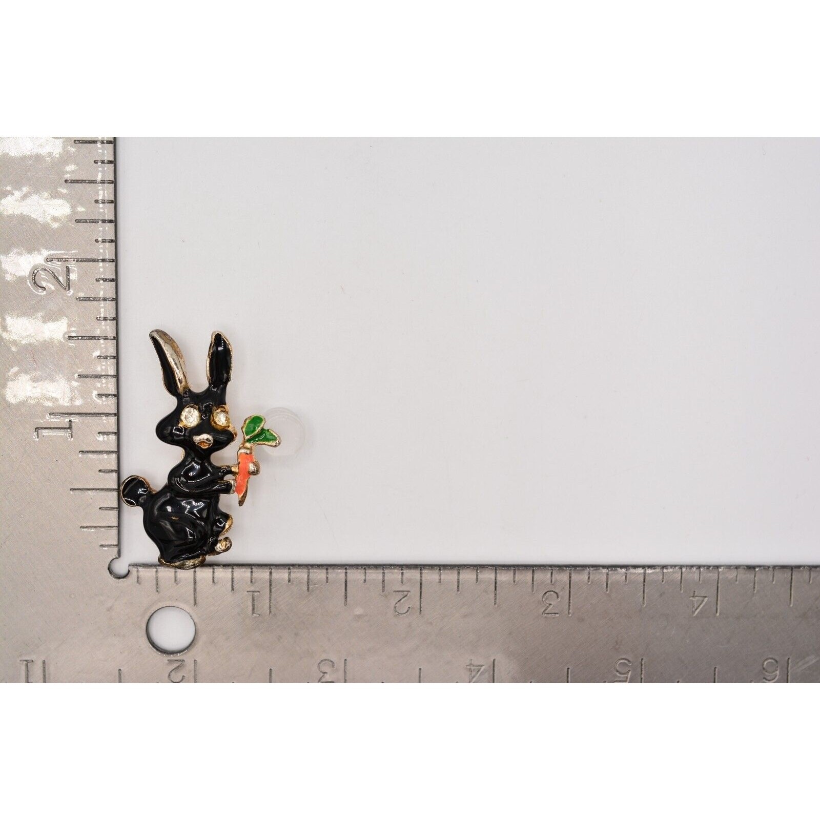 Vintage Rabbit Pin Brooch Black Bunny Enamel Carrot Small Cute Tiny BinAL