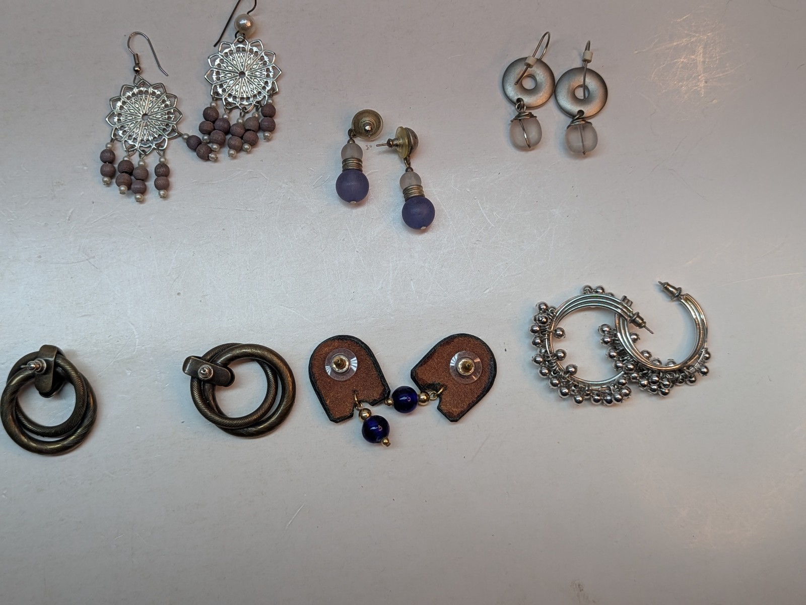 SET OF 6 Earrings Pierced Dangle Drop Hoop Silver Tone Hook Wire Beaded Jewelry