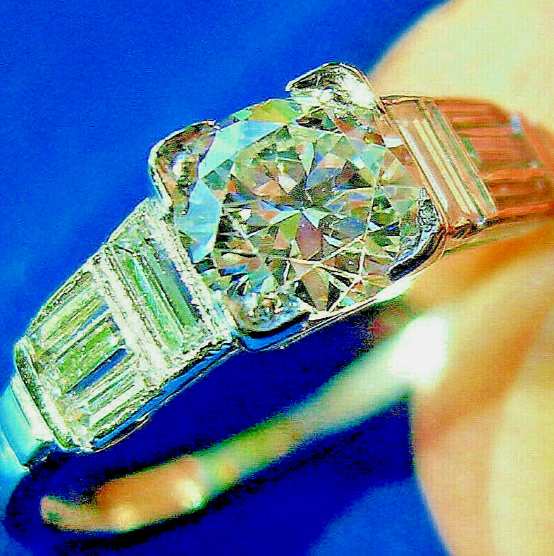 Original EARTH MINED DIAMOND Art Deco Engagement Ring SOLID PLATINUM Solitaire