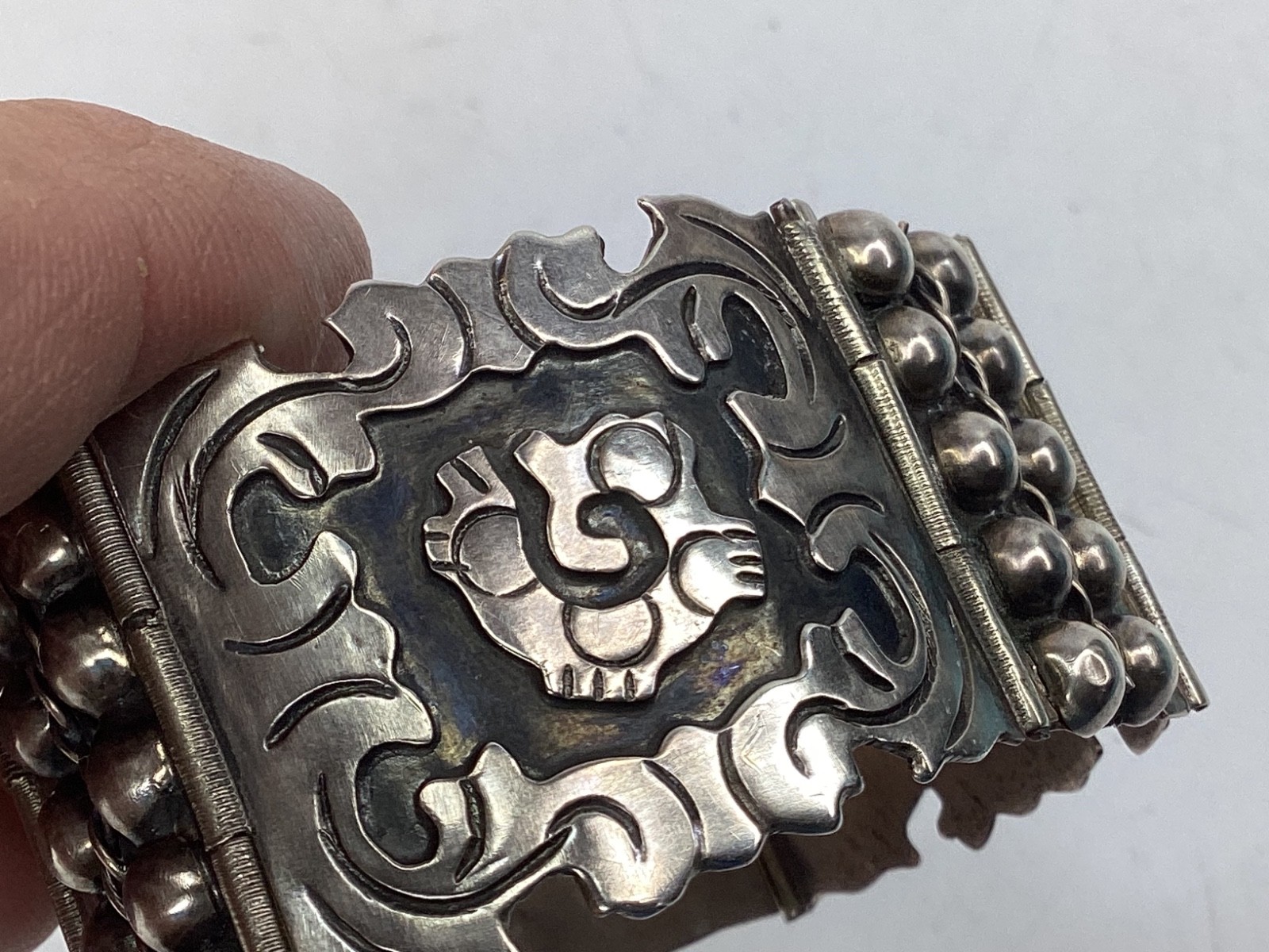 2” MARKED VCG Vintage Mexican Silver Chain Bracelet Taxco Style 1.32 oz. FREE SH