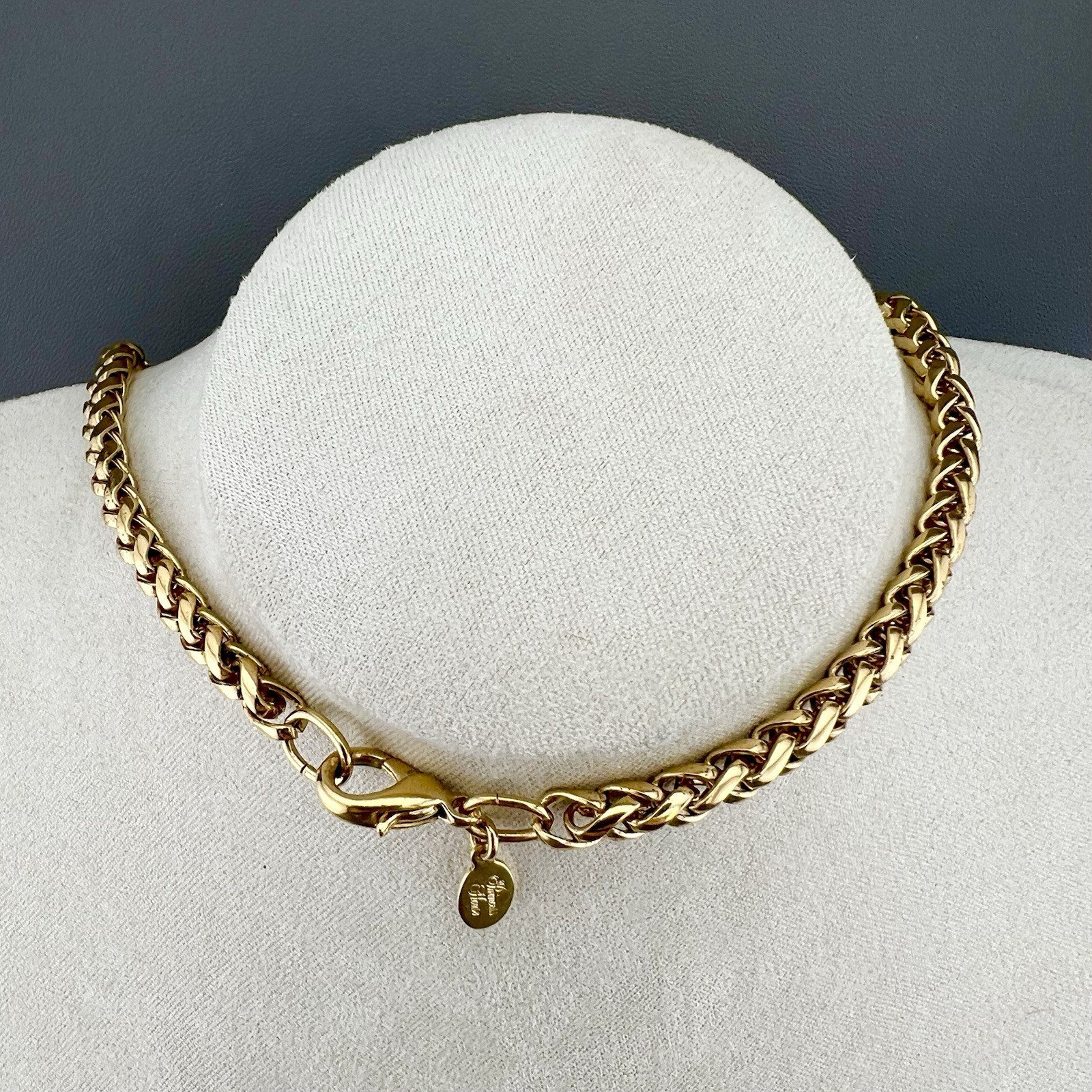 Vintage Princess House Necklace Glass Bezel Set Wheat Chain Gold Tone Signed 30”