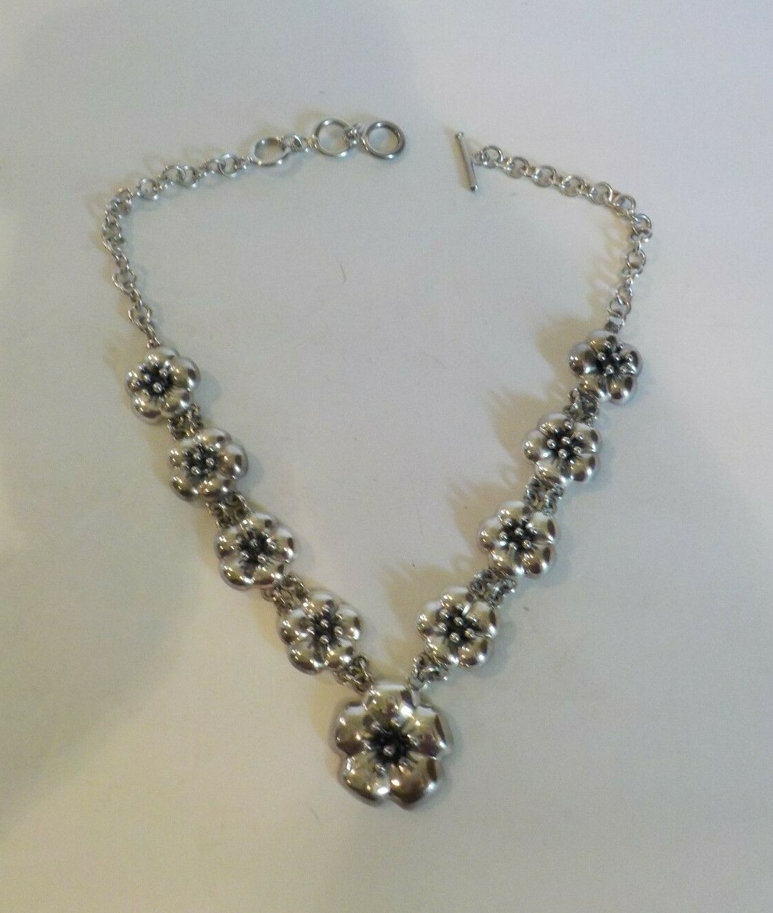 Vintage Mexico CIL Designer Sterling Silver Hibiscus Flower Necklace, 76 grams