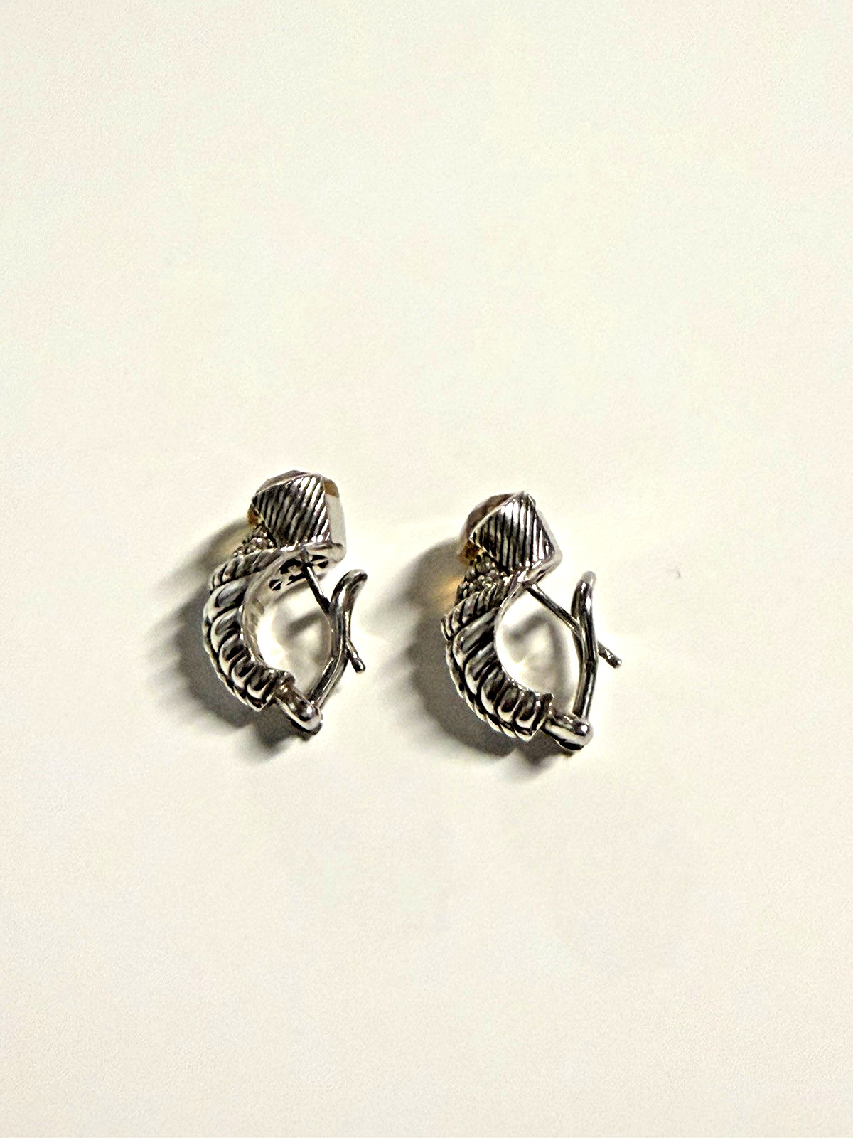 Judith Ripka Sterling Silver Earrings for Pierced Ears w/ Citrine & CZ Stone
