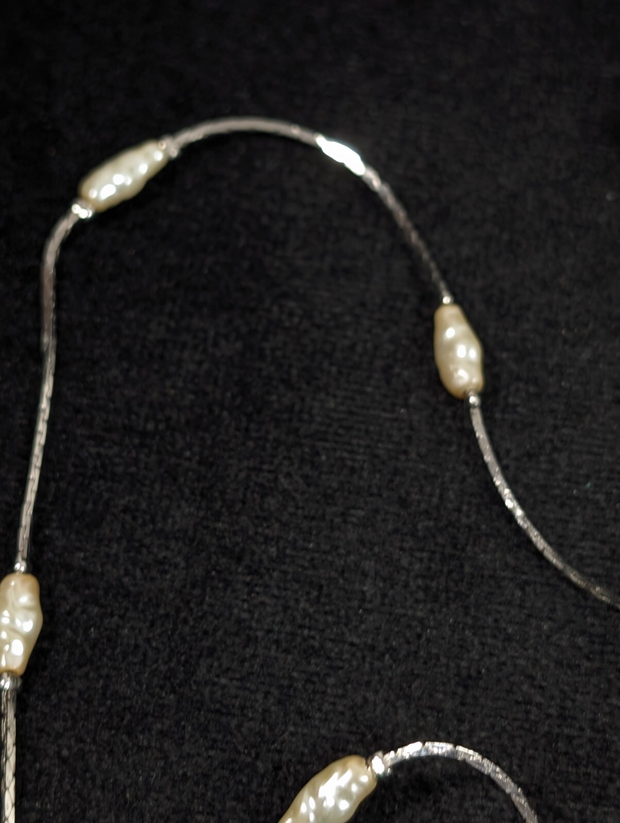 Vintage Off White Faux Freshwater Pearl Station Chain Necklace 24 in
