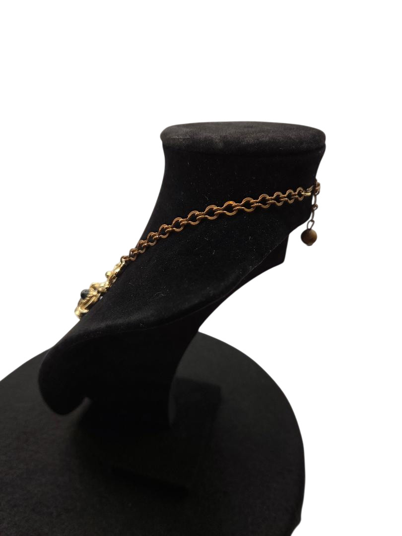 Gold‑Tone Filigree Necklace Ornate Links Black Glass Unmarked Statement Piece