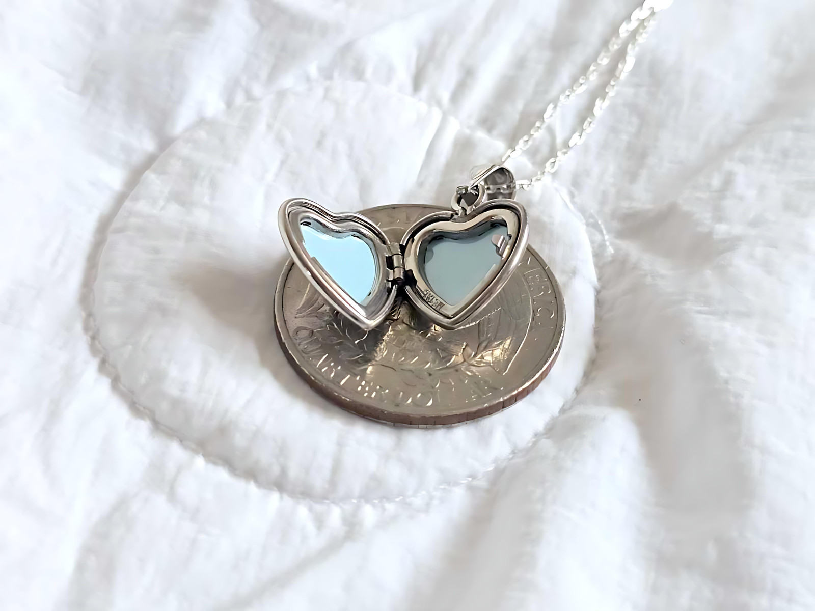 925 Sterling Silver Tiny Dainty 1/2 inch Diamond Heart Locket Pendant Necklace
